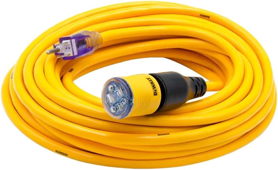 image:imageDEWALT 50 Foot Extension Cord Lighted ClicktoLock 103 SJTW Heavy Duty Outdoor Waterproof Weatherproof Heat amp Corrosion Resistant Industrial Strength Light Up Three Prong Outlet Plug Power Cord50 ft