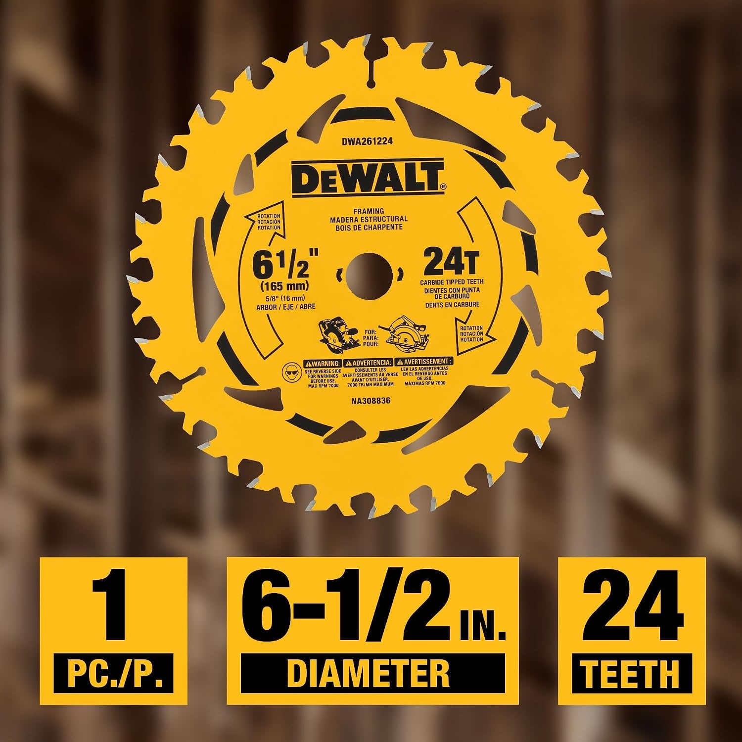 image:imageDEWALT 612 in 24T Circular Saw Blade Smooth Cutting Superior Tracking and Durability DWA261224