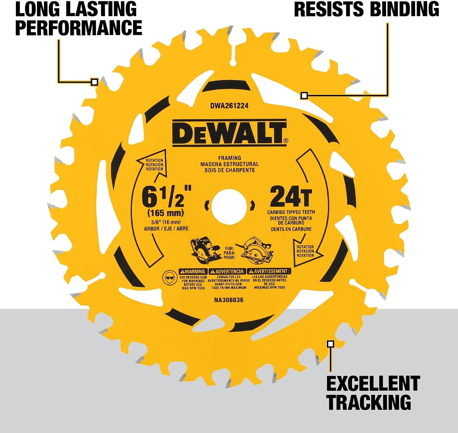 image:imageDEWALT 612 in 24T Circular Saw Blade Smooth Cutting Superior Tracking and Durability DWA261224