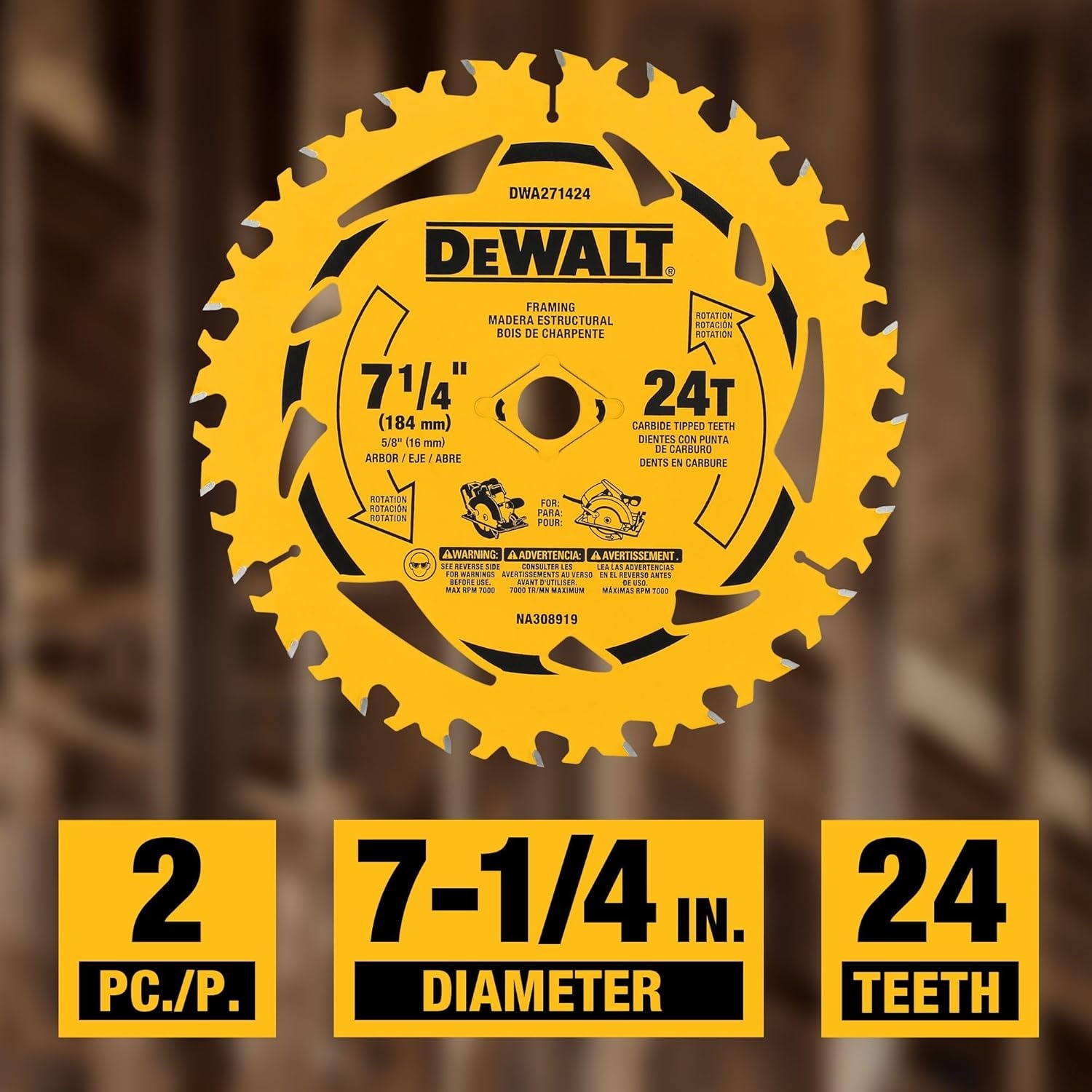 image:imageDEWALT 714 in 24T Circular Saw Blade 2Pack DWA271424PK2
