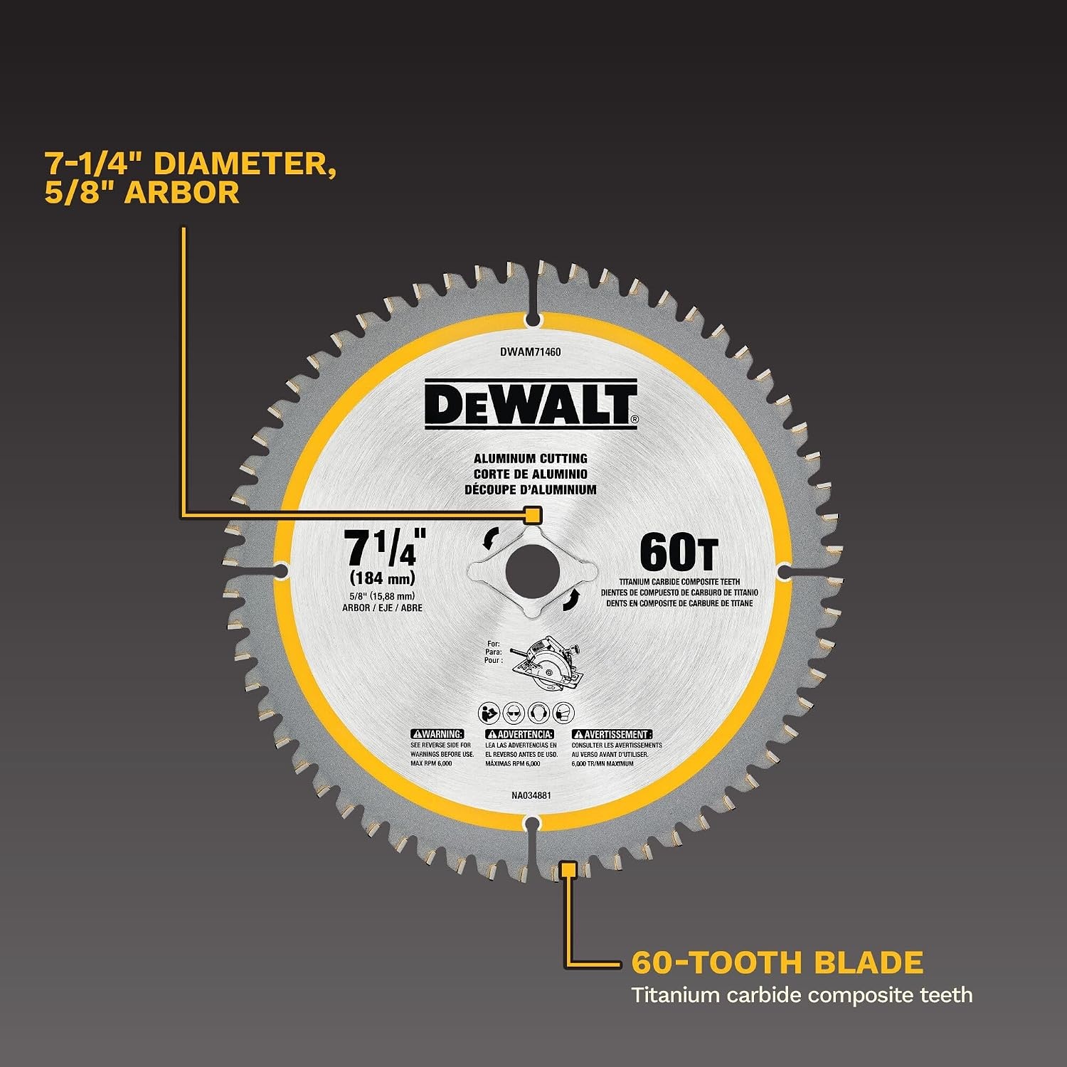 image:imageDEWALT 714In 60T Aluminum Saw Blade DWAM71460