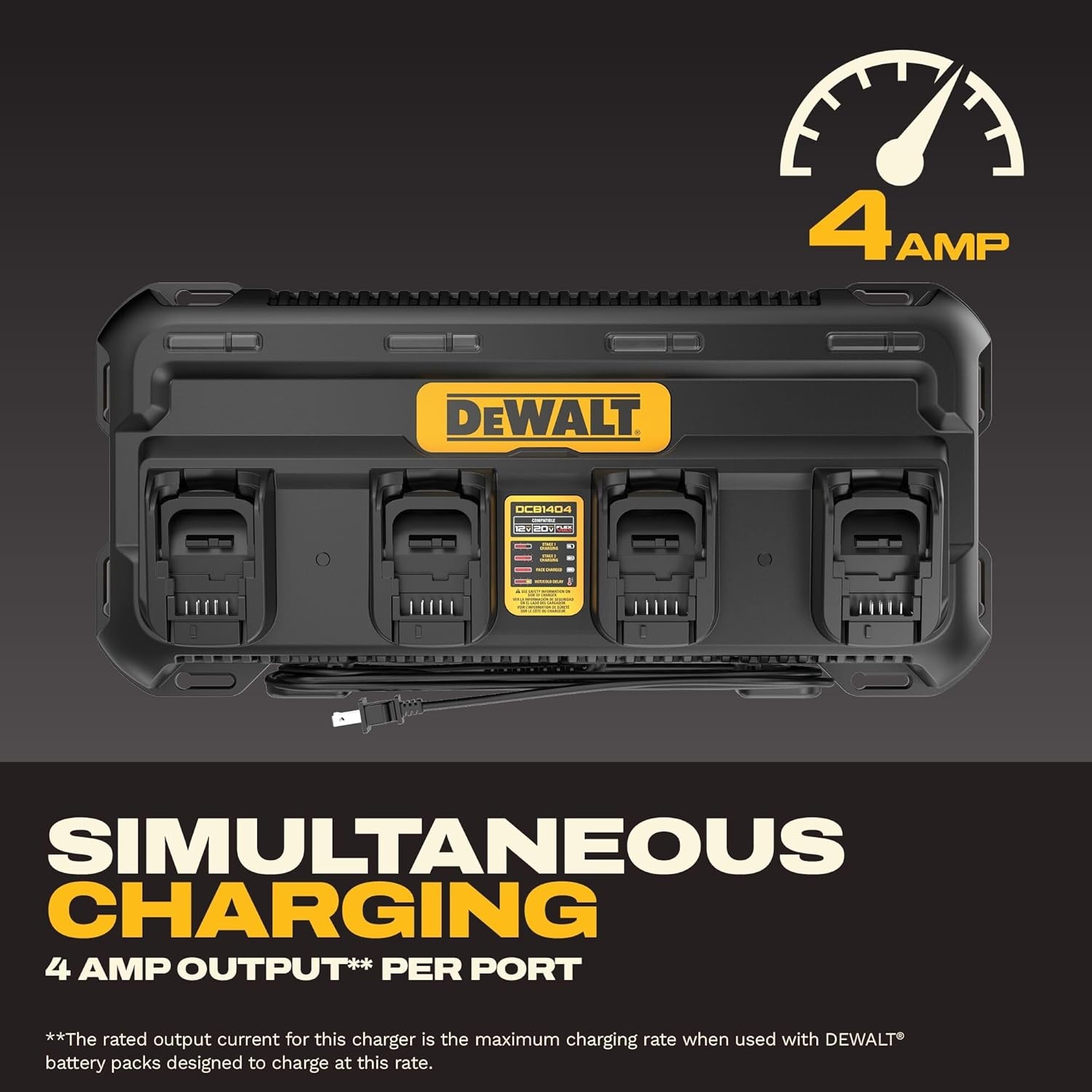 image:imageDEWALT Battery Charger 12V MAX 20V MAX FLEXVOLT 20V60V MAX 4 Amp Fast Charger Multiport Simultaneous Charging Station DCB1404