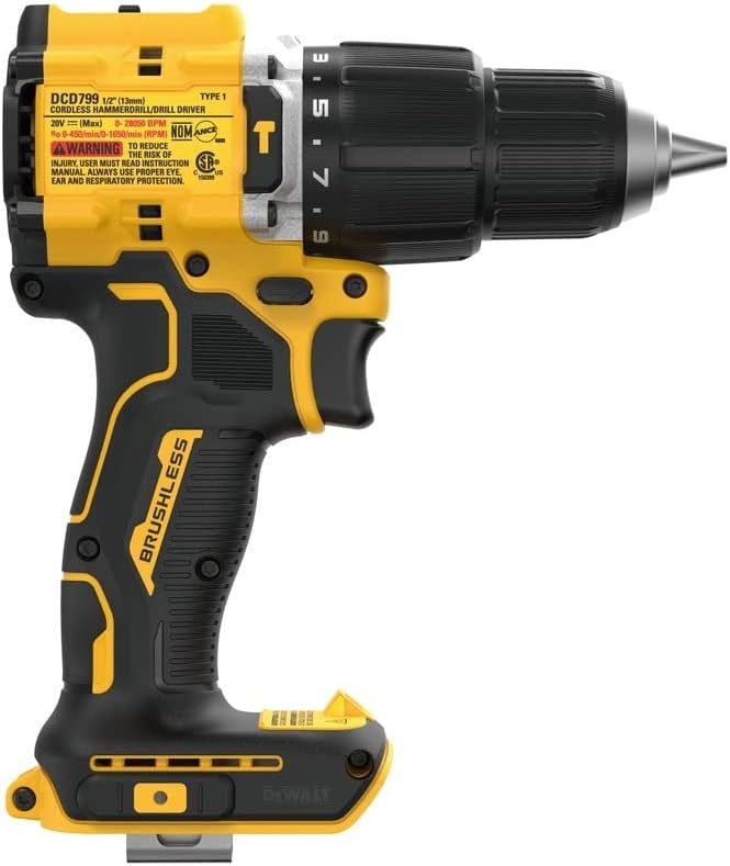 image:imageDEWALT DCD799B 20V MAX ATOMIC COMPACT SERIES Brushless LithiumIon 12 in Cordless Hammer Drill Tool Only 552 Uwo 1 650 Rpm Compact 649 in 253 Lb ToolOnly Battery and Charger Sold Separately