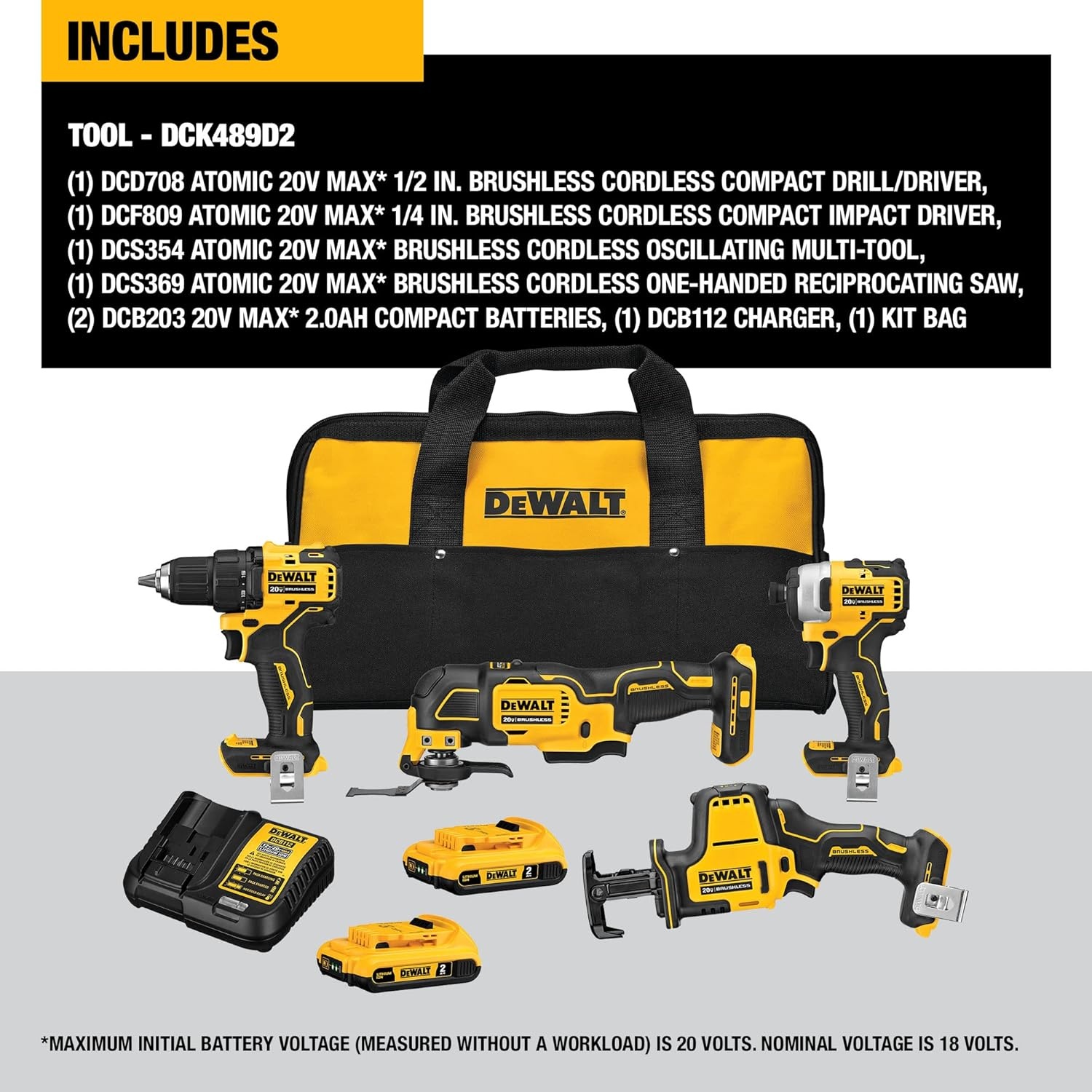 image:imageDEWALT DCK489D2 20V Atomic 4Tool Combo KIT