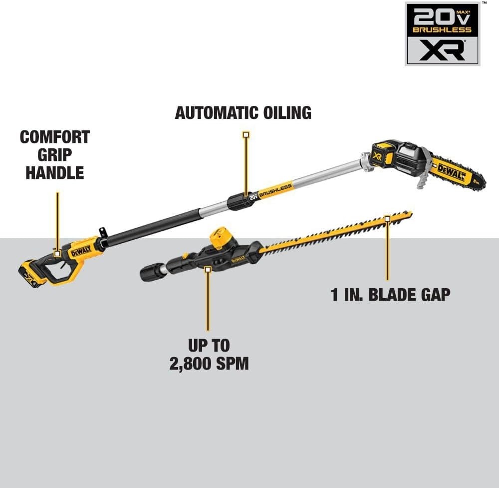 image:imageDEWALT DCKO86M1 20V MAX Cordless Pole Saw and Pole Hedge Trimmer Combo Kit