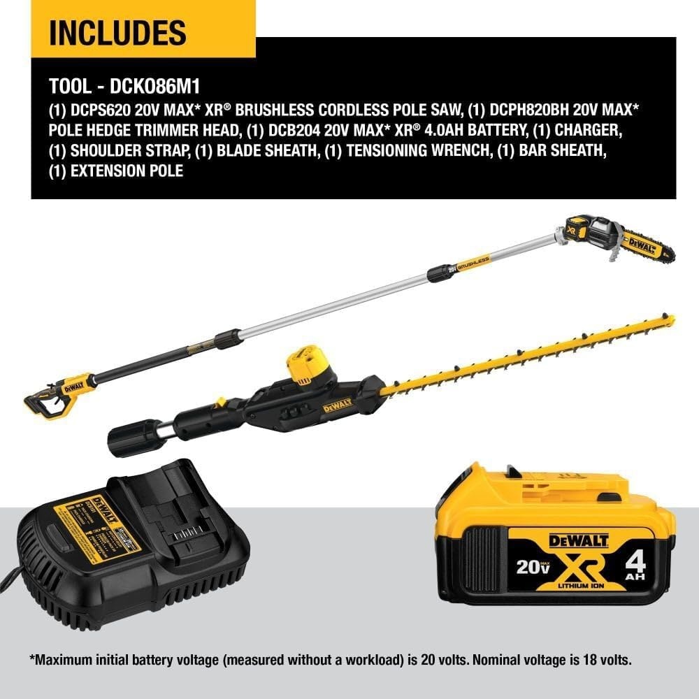 image:imageDEWALT DCKO86M1 20V MAX Cordless Pole Saw and Pole Hedge Trimmer Combo Kit
