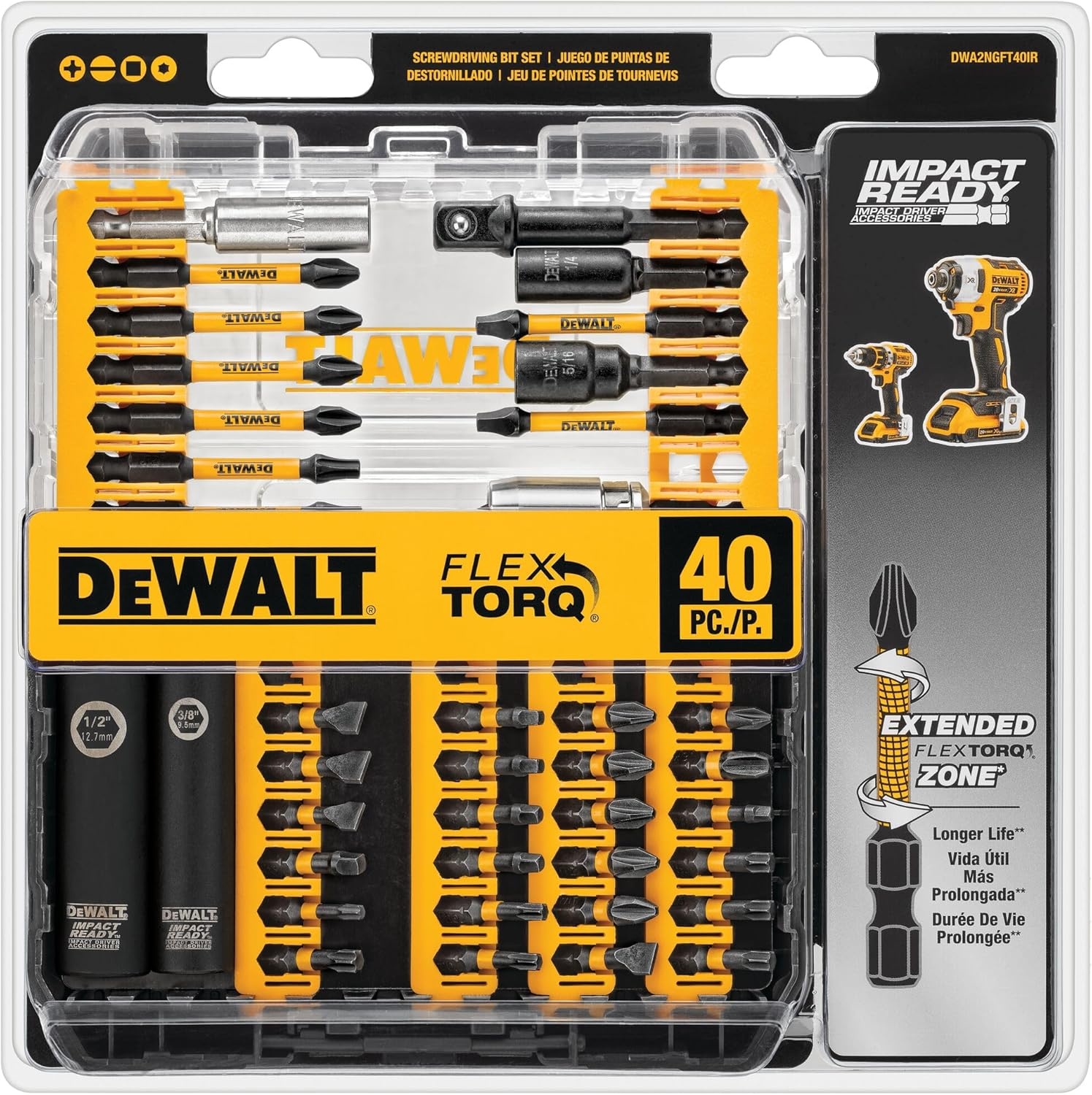 image:imageDEWALT DWA2NGFT40IR Impact Ready Flextorq 40Piece Steel Screwdriver Bit Set