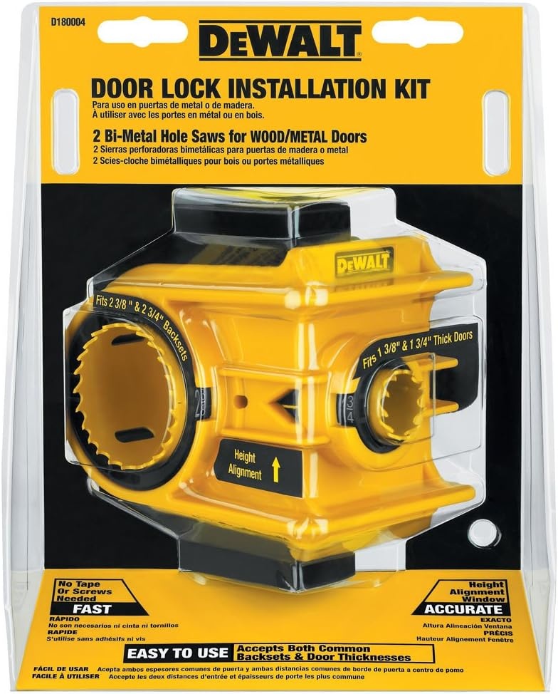 image:imageDEWALT Door Lock Installation Kit C Clamp Design Hole Saw Kit For Metal or Wood Doors 2 Adjustable Bushings Easy Installation Height Alignment D180004