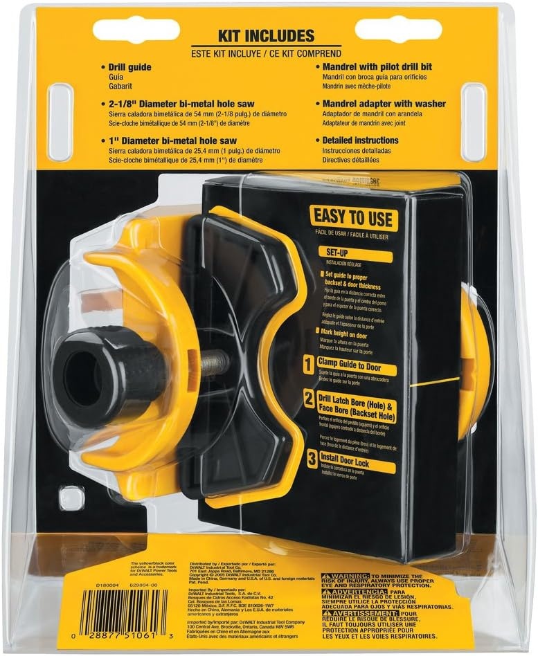 image:imageDEWALT Door Lock Installation Kit C Clamp Design Hole Saw Kit For Metal or Wood Doors 2 Adjustable Bushings Easy Installation Height Alignment D180004