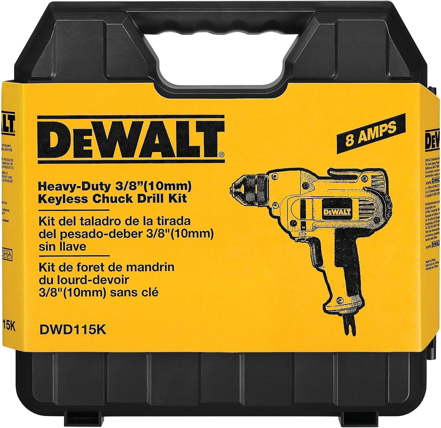 image:imageDEWALT Drill 80Amp 38Inch Variable Speed Trigger MidHandle Grip for Comfort Corded DWD115K Corded Drill