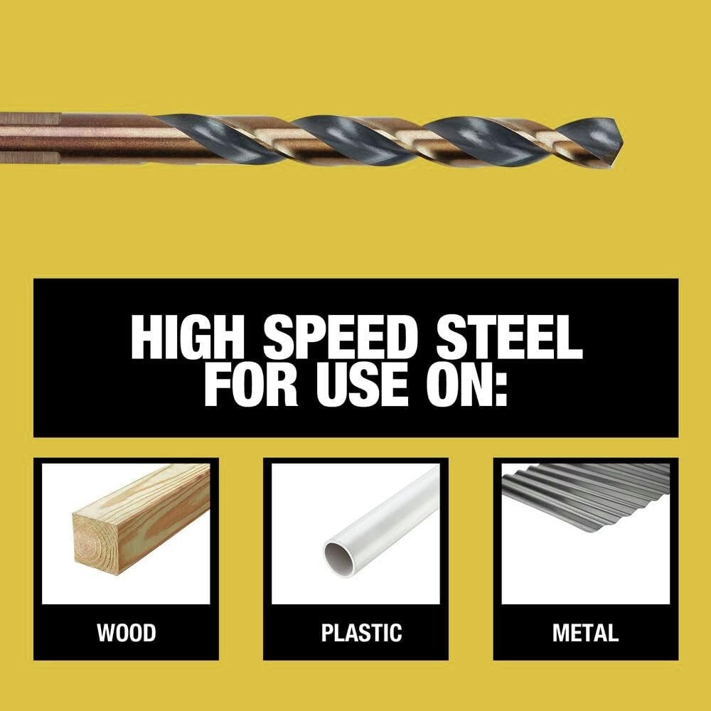 image:imageDEWALT Drill Bit Set 21 Pc High Speed Steel DEWALT Bits Black and Gold Oxide Coated 135 Degree Split Point 31 Degree Helix DWA1181One Size