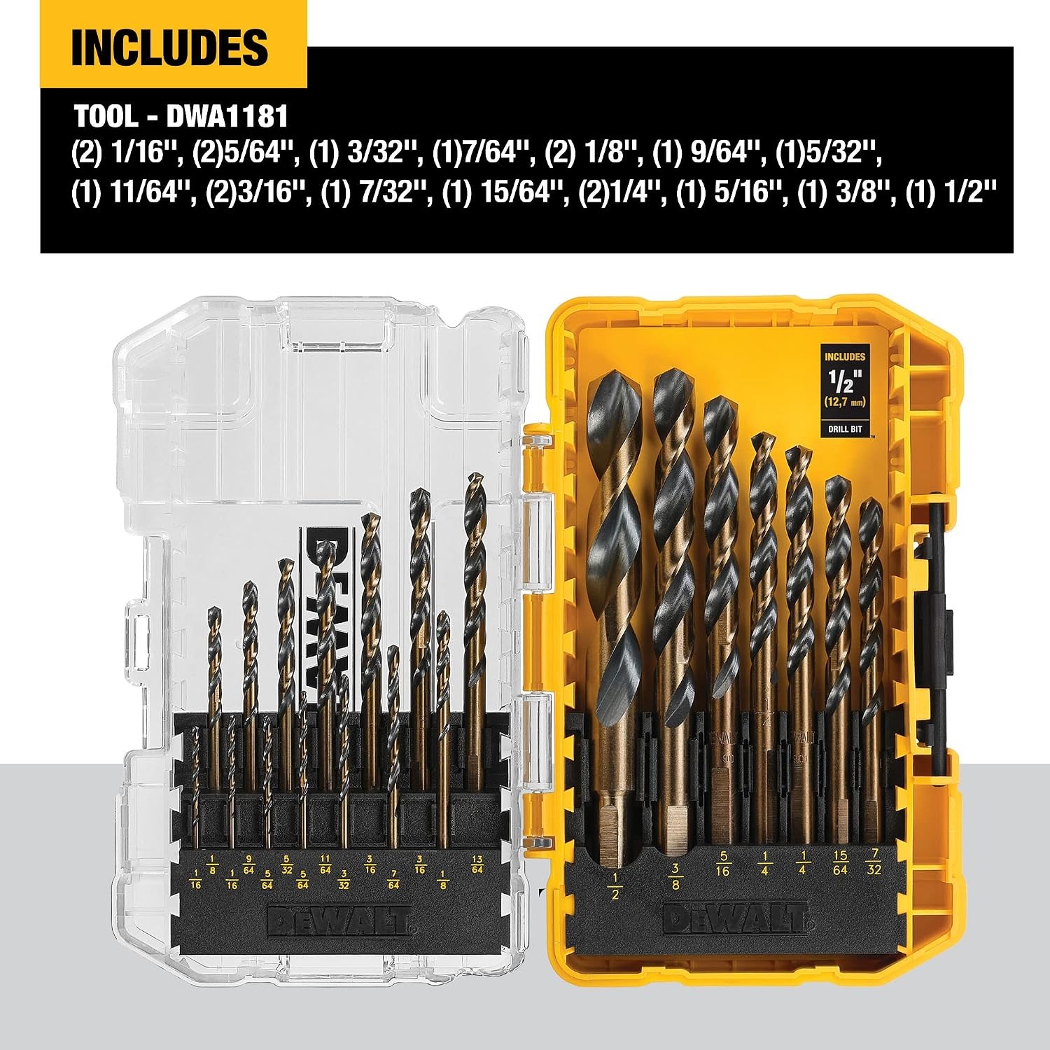 image:imageDEWALT Drill Bit Set 21 Pc High Speed Steel DEWALT Bits Black and Gold Oxide Coated 135 Degree Split Point 31 Degree Helix DWA1181One Size Pack of 5
