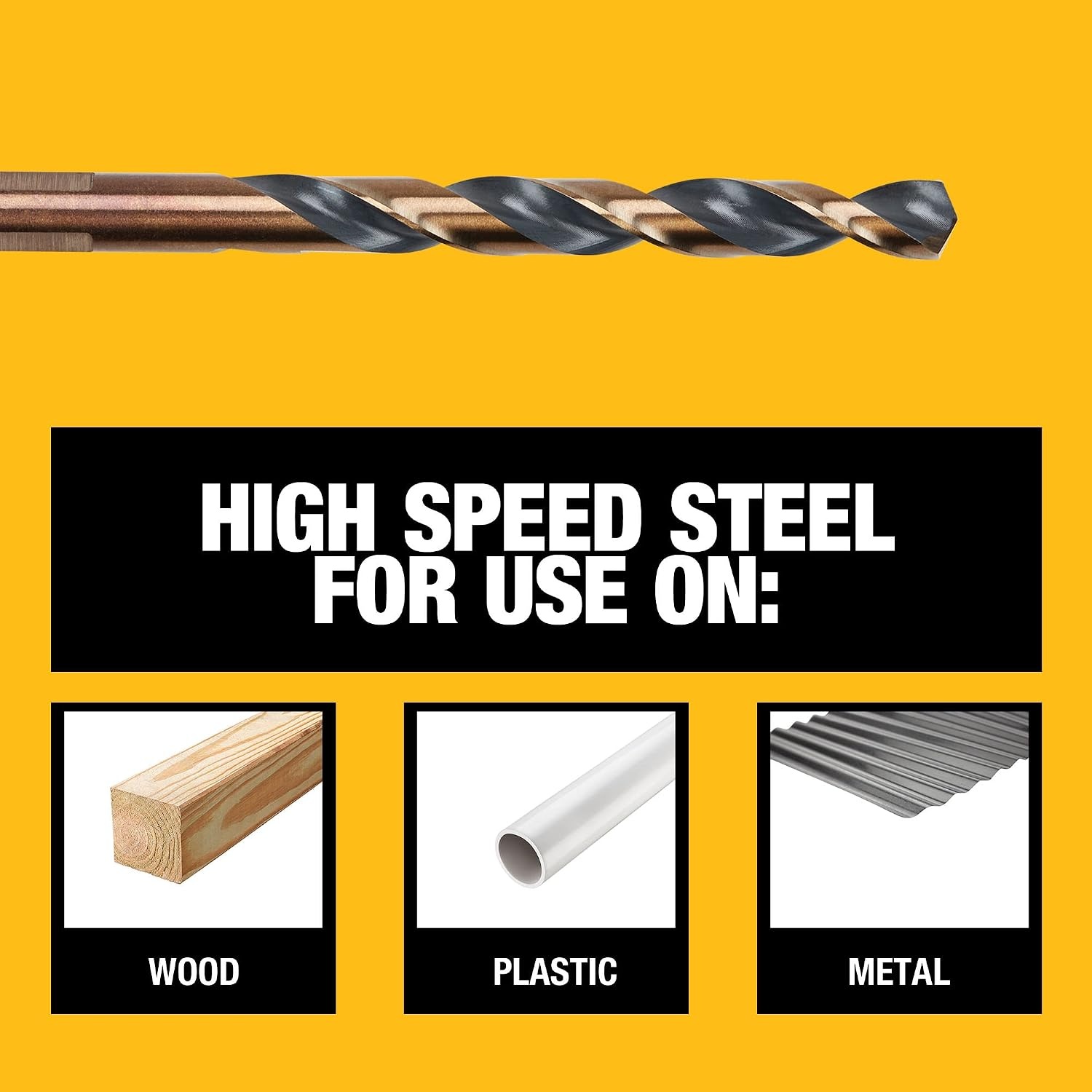image:imageDEWALT Drill Bit Set 21 Pc High Speed Steel DEWALT Bits Black and Gold Oxide Coated 135 Degree Split Point 31 Degree Helix DWA1181One Size Pack of 5