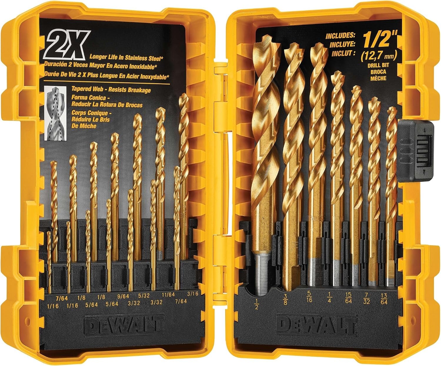 image:imageDEWALT Drill Bit Set 21 Pc Titanium Nitride Coated Pilot Point DEWALT Bit Set with Case for Wood Metal and Plastic DW1361One Size Pack of 5