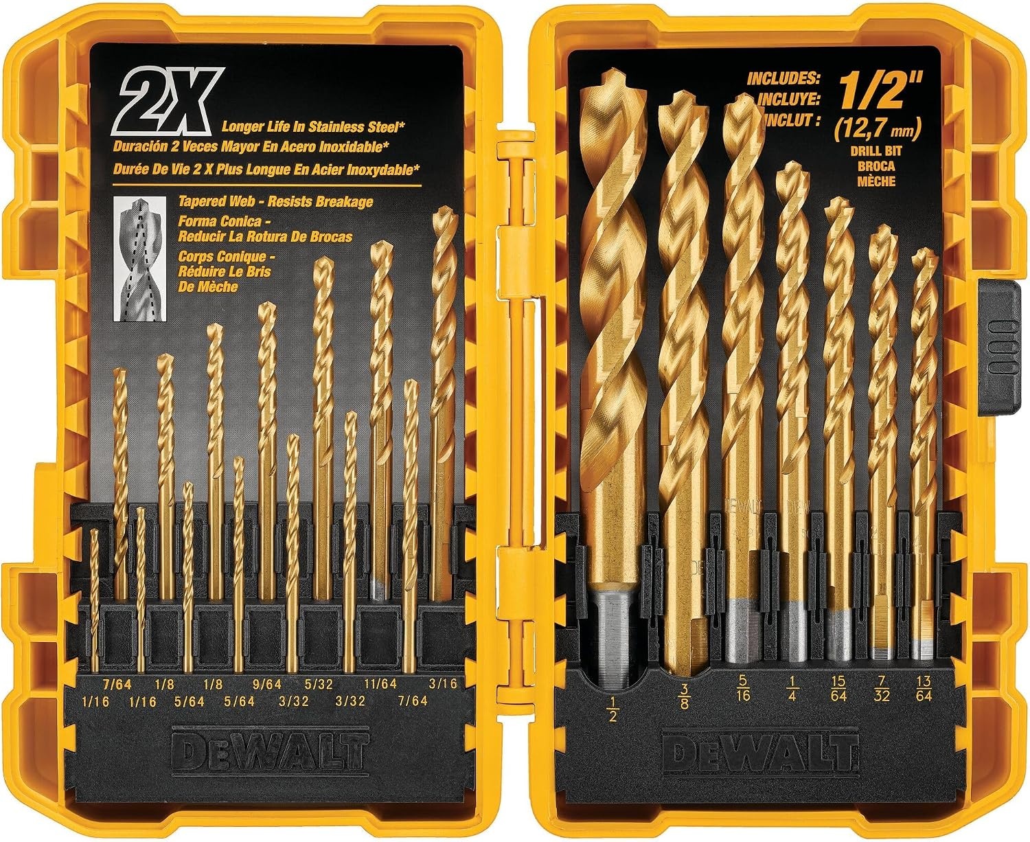 image:imageDEWALT Drill Bit Set 21 Pc Titanium Nitride Coated Pilot Point DEWALT Bit Set with Case for Wood Metal and Plastic DW1361One Size Pack of 5