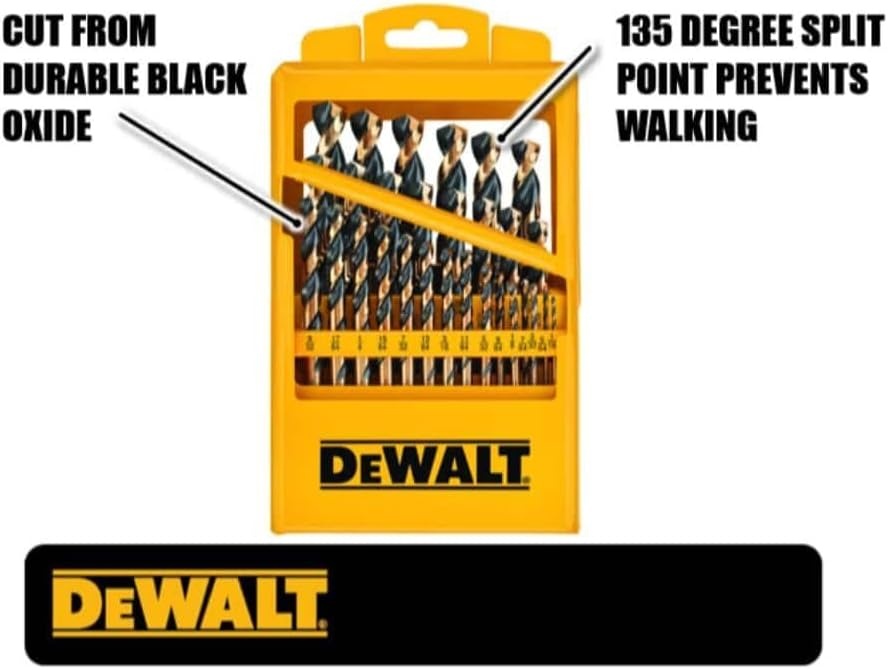 image:imageDEWALT Drill Bit Set 29 Pc Black and Gold High Speed Steel Split Point Black Oxide Coating Optimized Helix Stronger Core Bit Set for Drill DWA1189