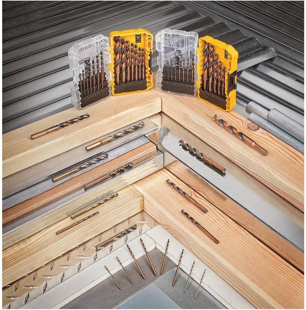 image:imageDEWALT Drill Bit Set 29 Pc Black and Gold High Speed Steel Split Point Black Oxide Coating Optimized Helix Stronger Core Bit Set for Drill DWA1189
