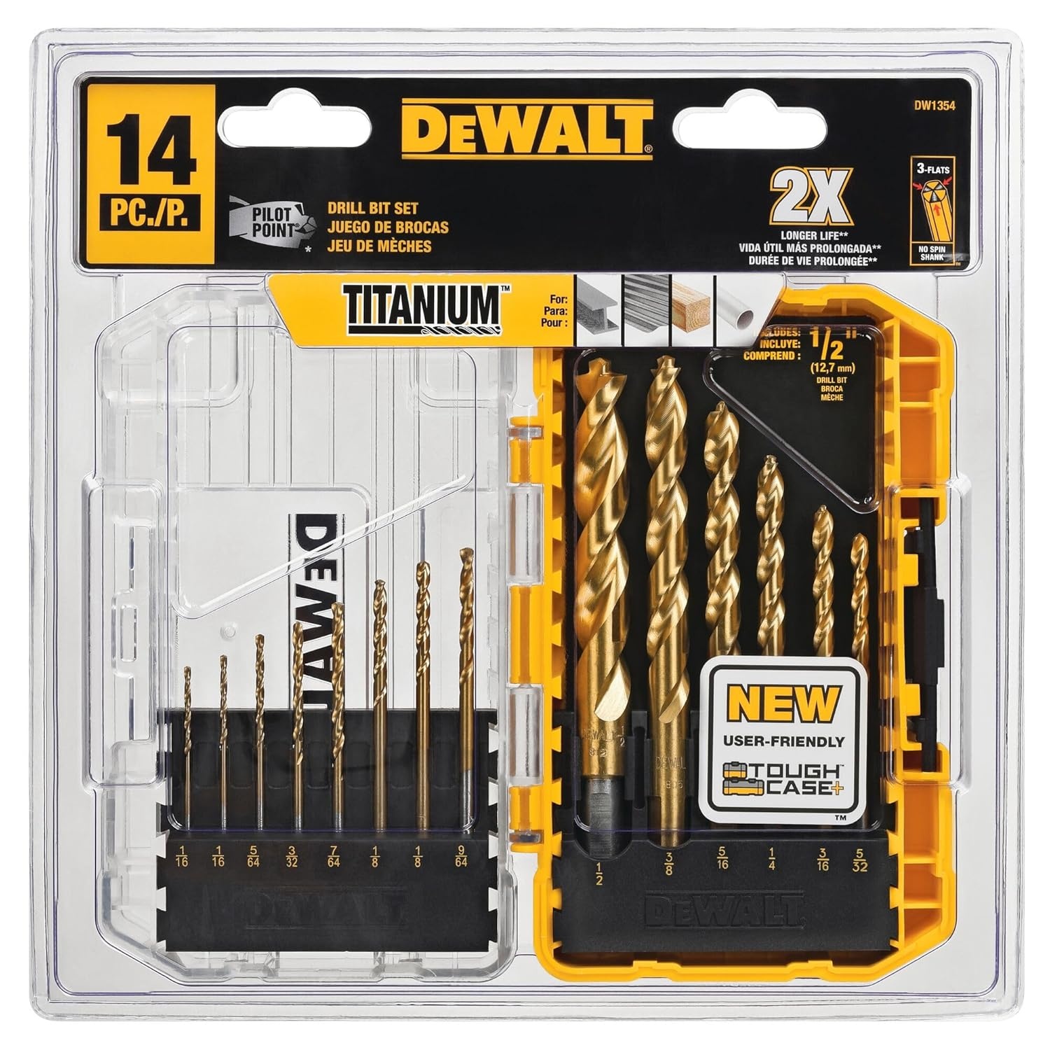 image:imageDEWALT Drill Bit Set Titanium Nitride Coated 14Piece DW1354DW1354