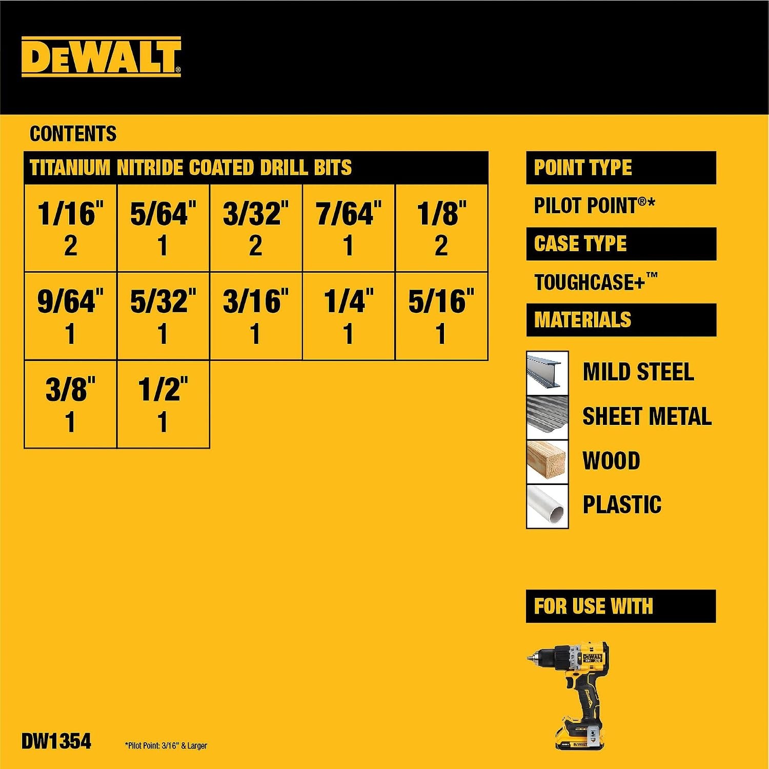 image:imageDEWALT Drill Bit Set Titanium Nitride Coated 14Piece DW1354DW1354 Pack of 5