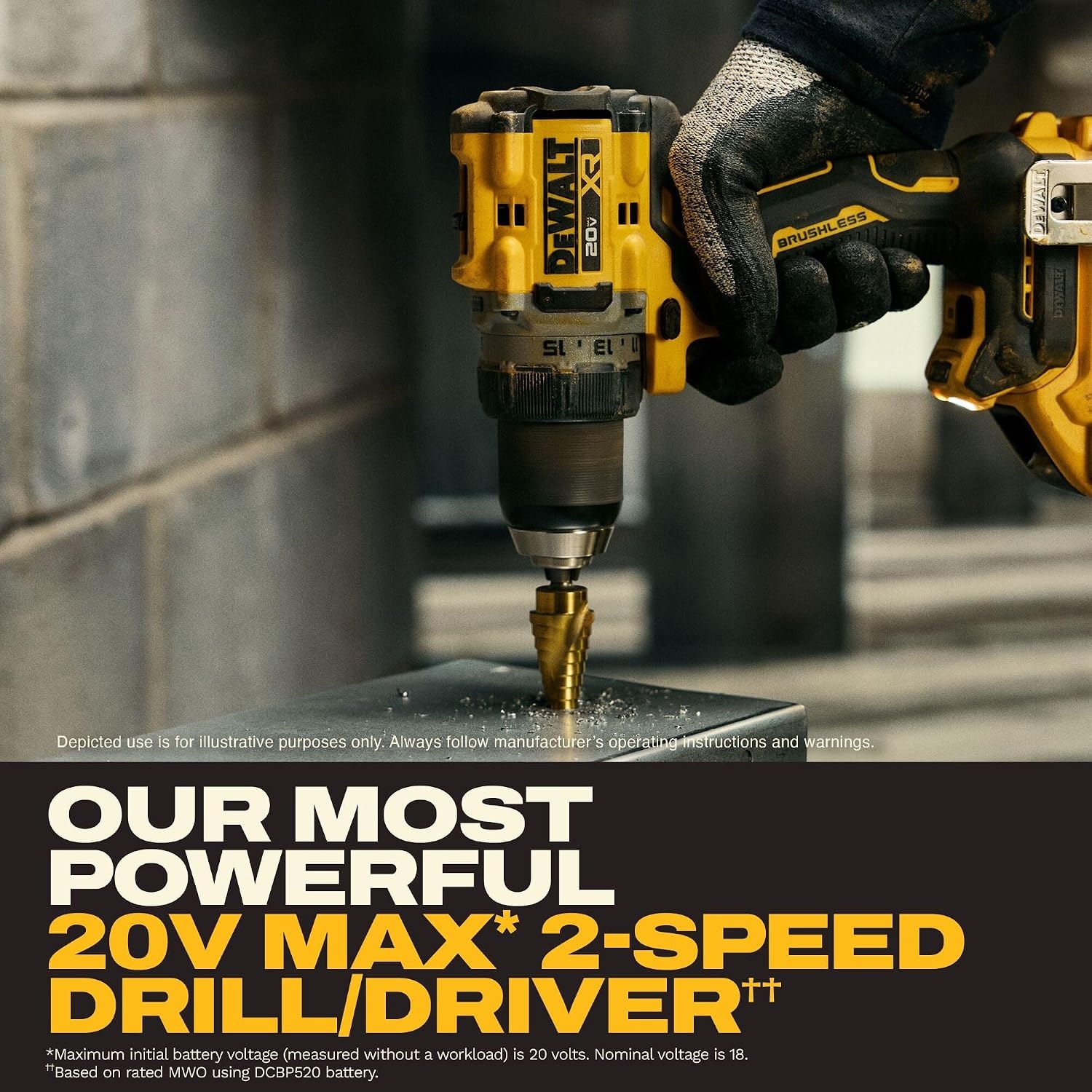 image:imageDEWALT Drill Set 20V MAX XR 12 in Brushless Cordless Drill Driver Kit With 5AH POWERSTACK Battery and Charger LED Light Dual Speed DCD801H1