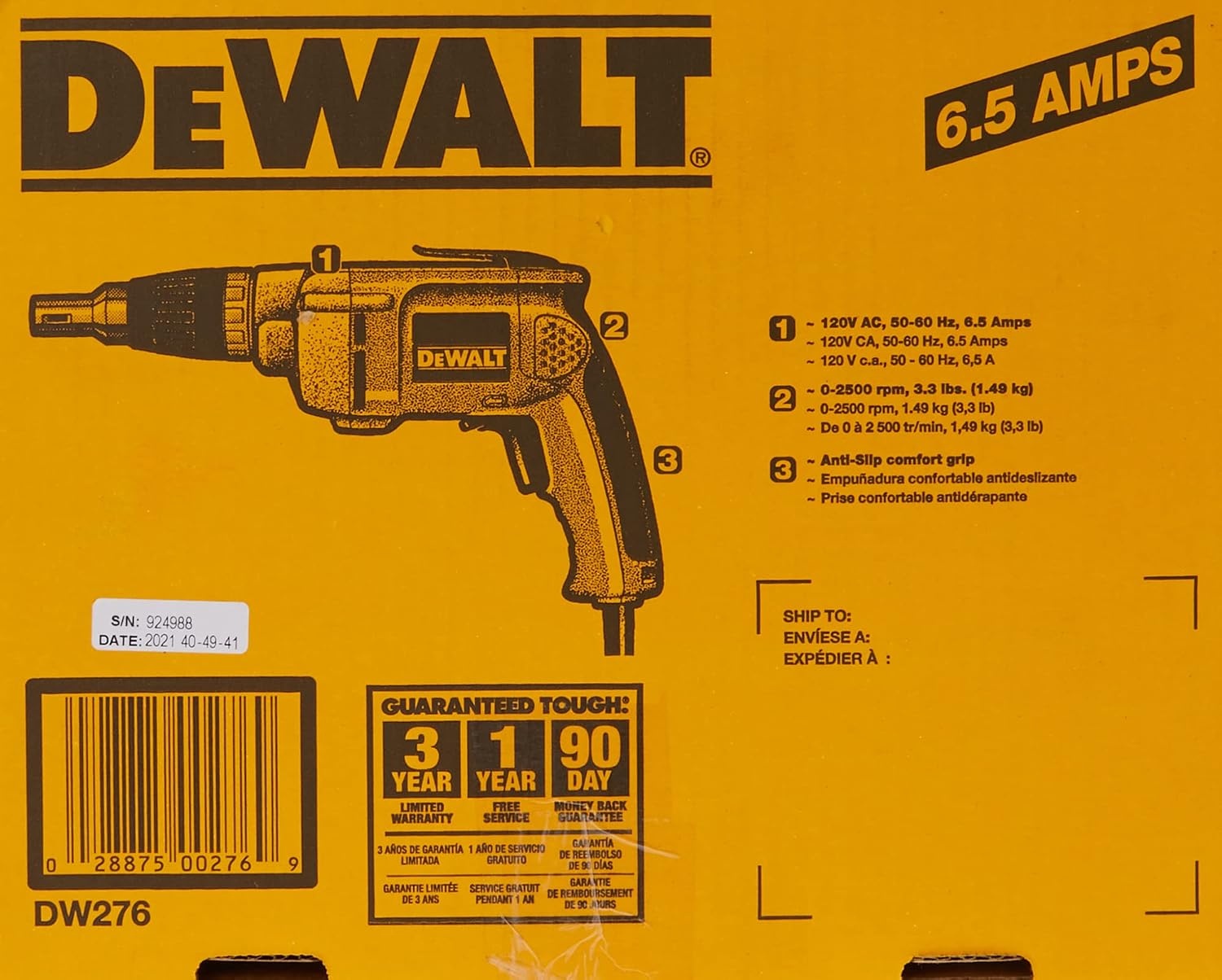 image:imageDEWALT Drywall Screw Gun Variable Speed Reversible 65Amp DW276Screwdriver Only
