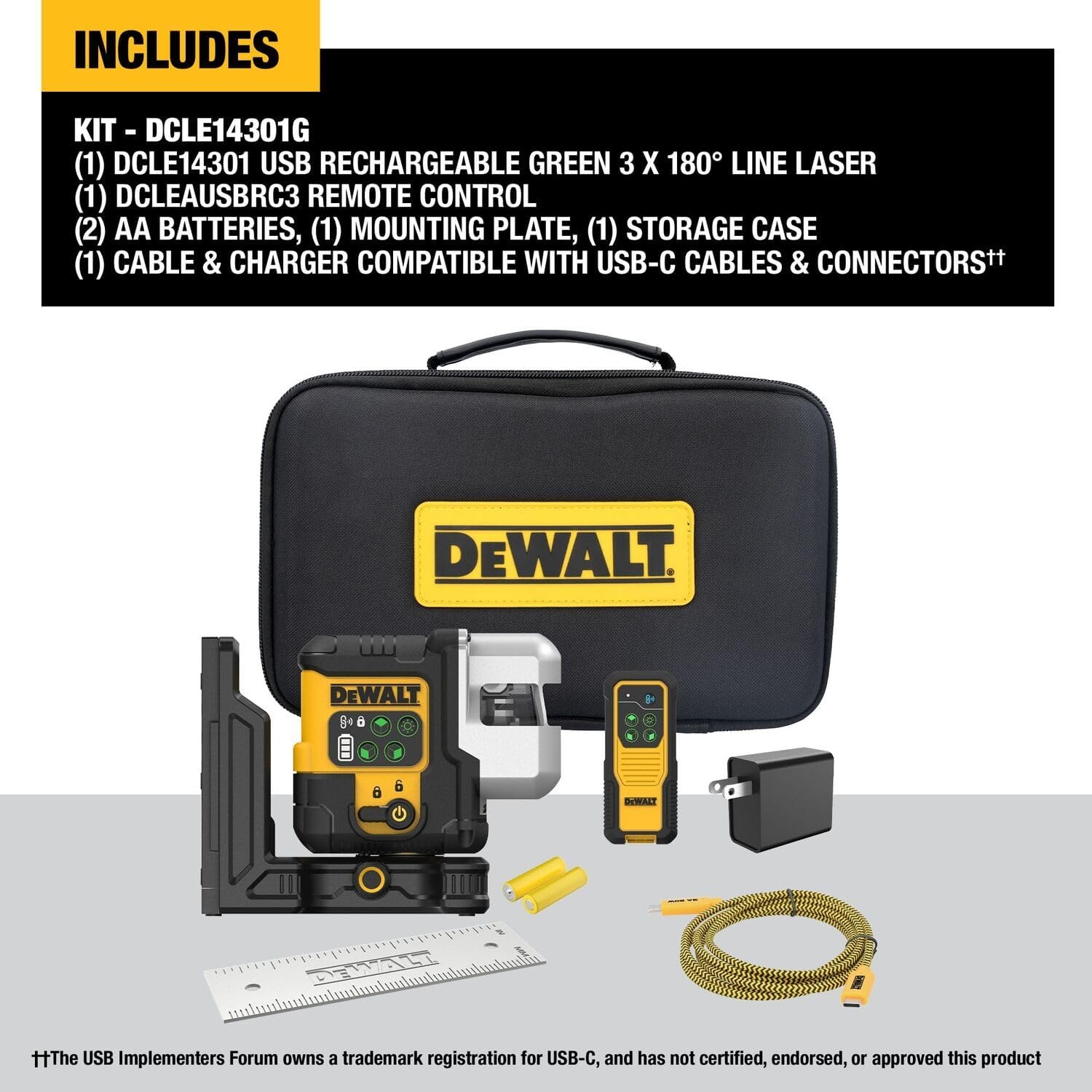 image:imageDEWALT Laser Level 360 Self Leveling 3 Way Green Laser Leveler Tool 12V MAX with 20Ah Battery Charger and Durable Carrying Case 100 Ft Tripod Compatible DW089LGLine Laser Base Kit w 45W Charger