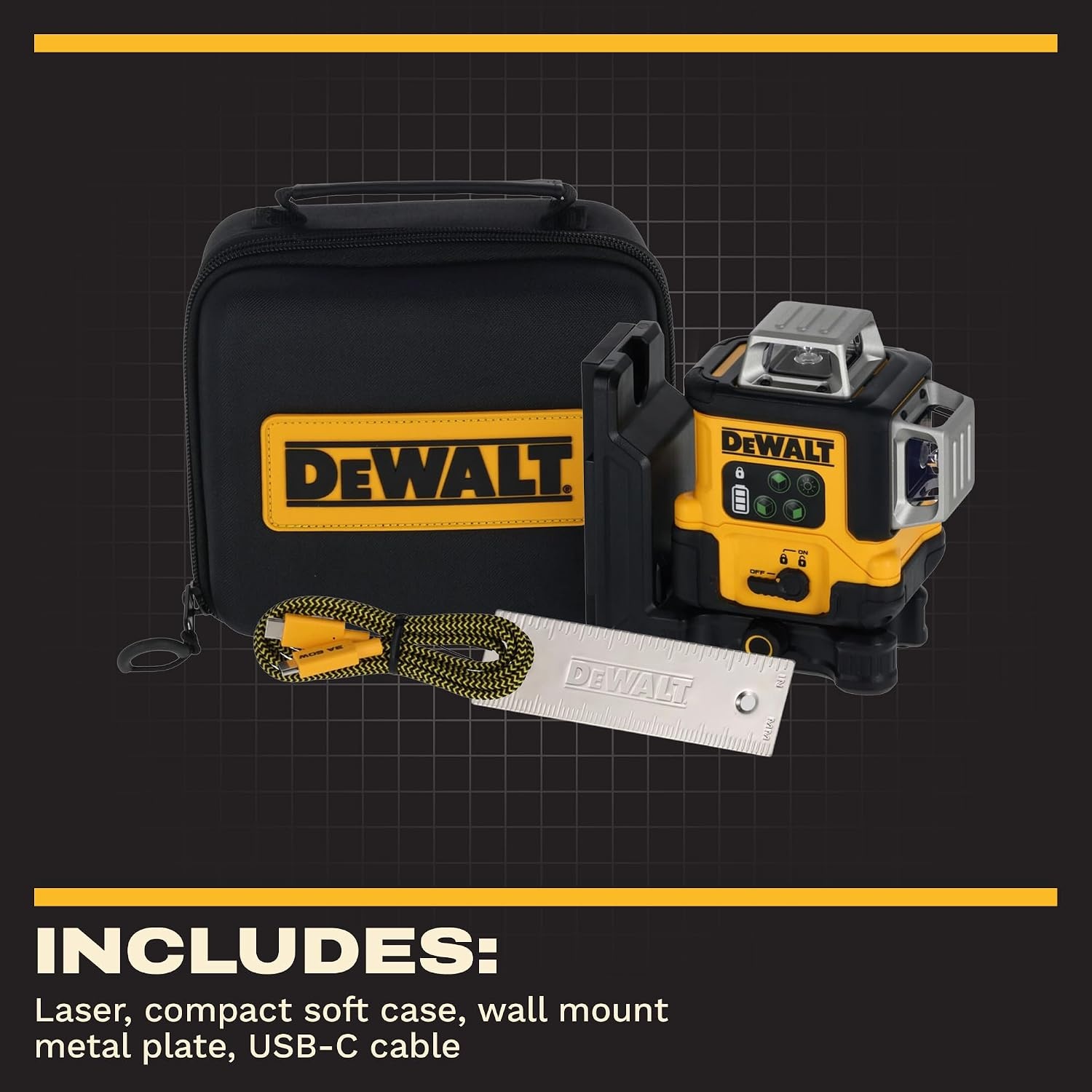 image:imageDEWALT Laser Level 360 Self Leveling USBC Rechargeable 3x360 Green Line Laser Leveler Tool Fast Charging 9 Hrs of Runtime 18 inch Accuracy DCLE14361GB
