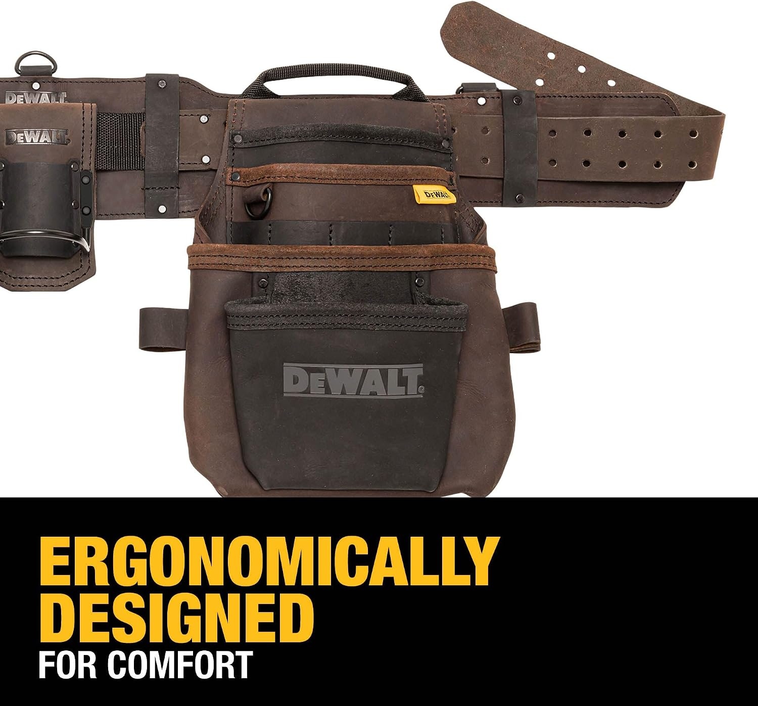 image:imageDEWALT Leather Tool Belt Organizer with 18 Pockets Heavy Duty Construction DWST550113One Size