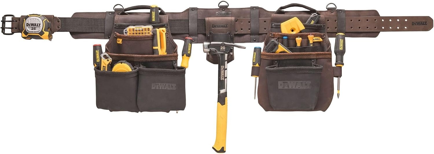 image:imageDEWALT Leather Tool Belt Organizer with 18 Pockets Heavy Duty Construction DWST550113One Size