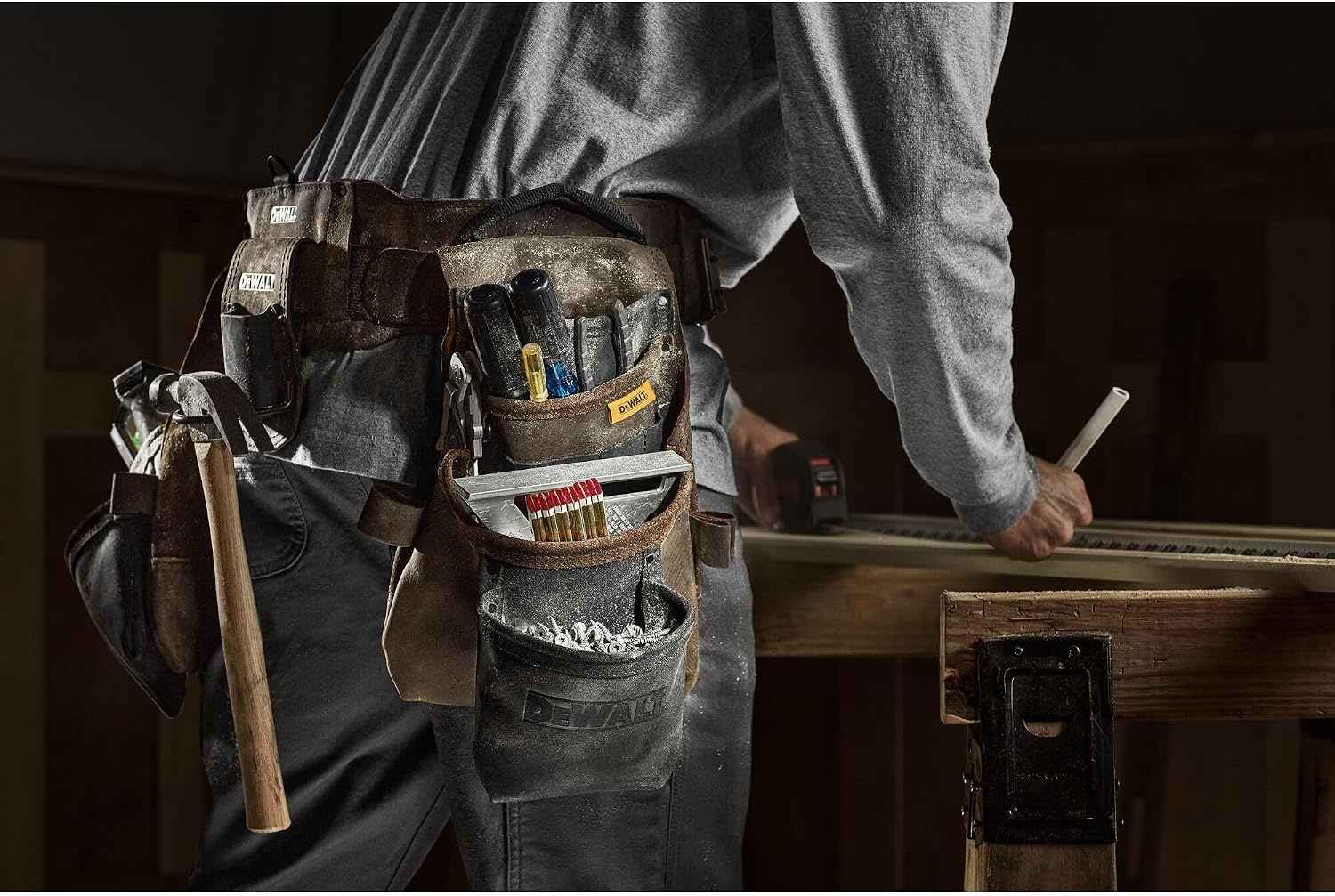 image:imageDEWALT Leather Tool Belt Organizer with 18 Pockets Heavy Duty Construction DWST550113One Size