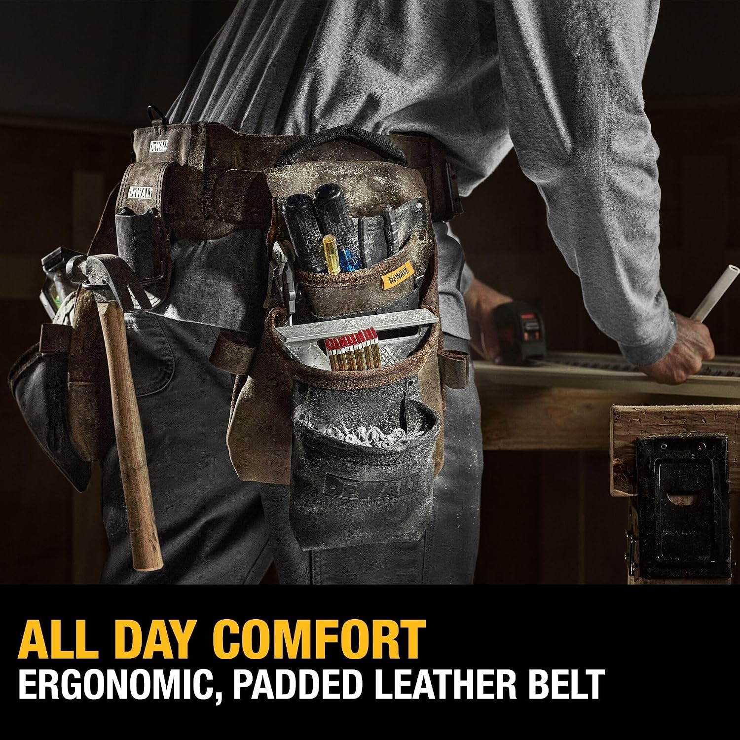 image:imageDEWALT Leather Tool Belt Organizer with 18 Pockets Heavy Duty Construction DWST550113One Size