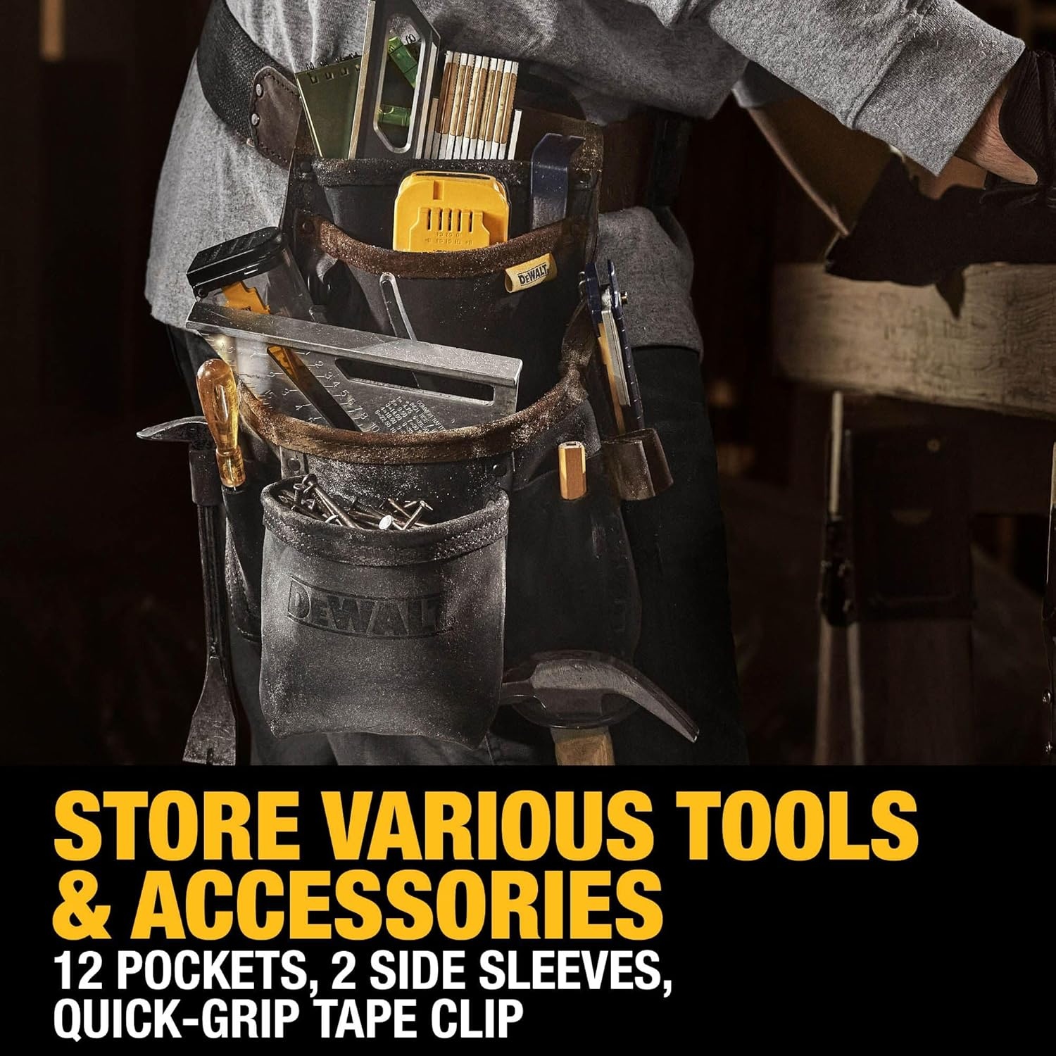 image:imageDEWALT Leather Tool Belt Organizer with 18 Pockets Heavy Duty Construction DWST550113One Size