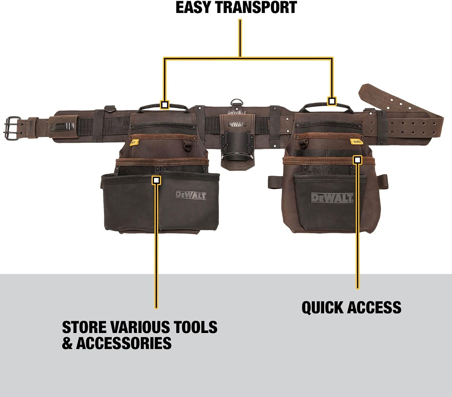 image:imageDEWALT Leather Tool Belt Organizer with 18 Pockets Heavy Duty Construction DWST550113One Size