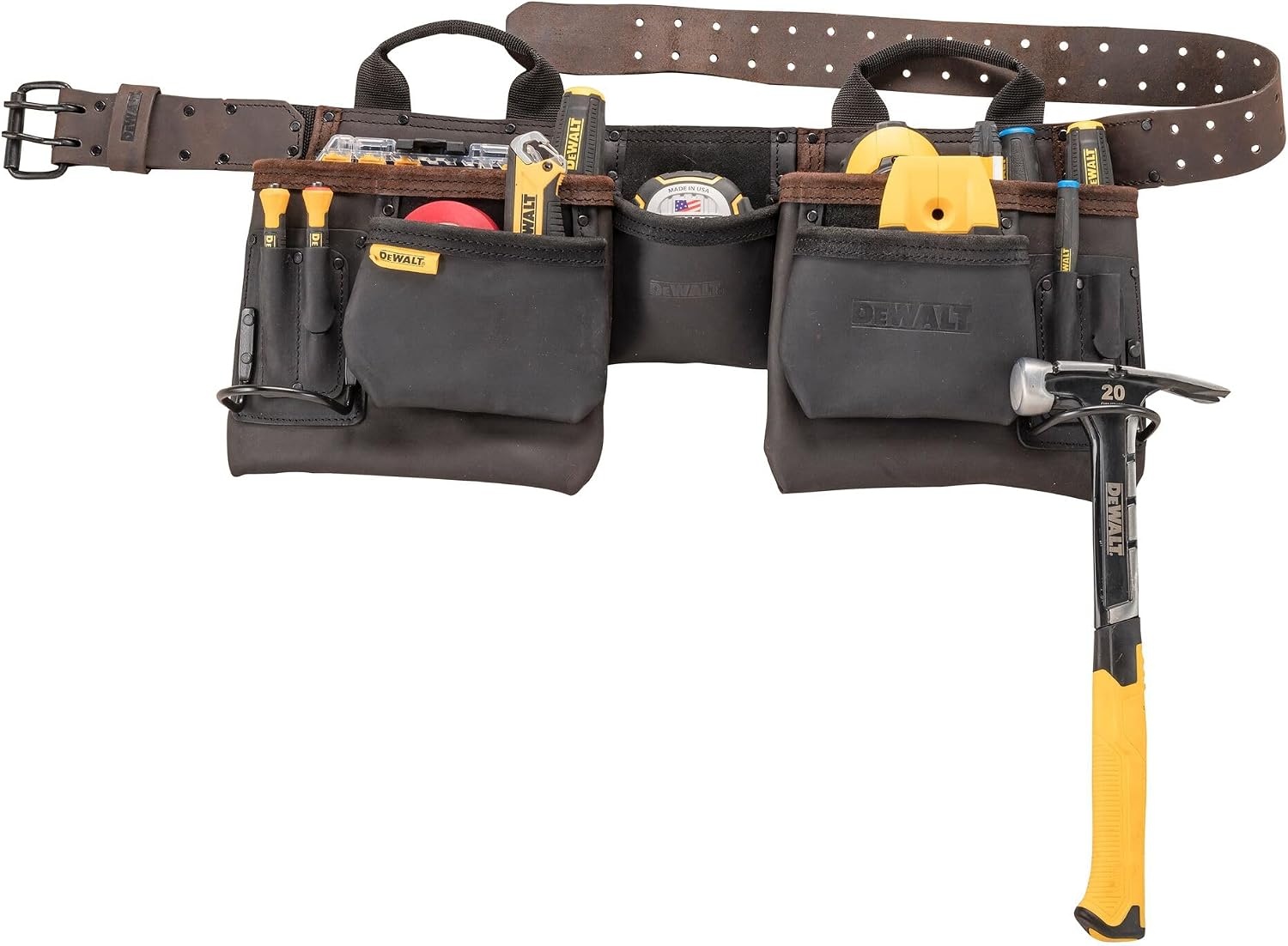 image:imageDEWALT Leather Tool Belt Organizer with 18 Pockets Heavy Duty Construction DWST550113One Size