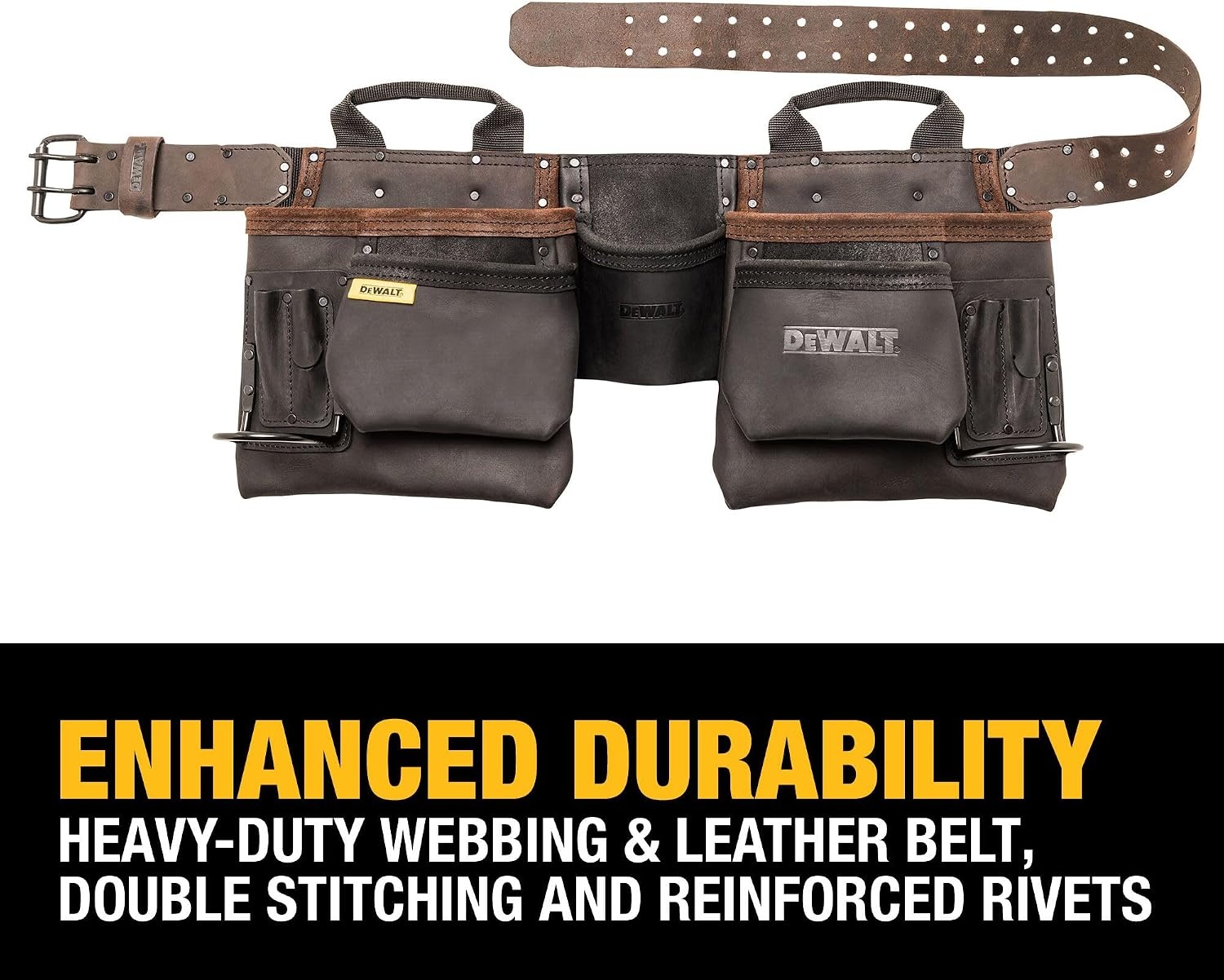 image:imageDEWALT Leather Tool Belt Organizer with 18 Pockets Heavy Duty Construction DWST550113One Size