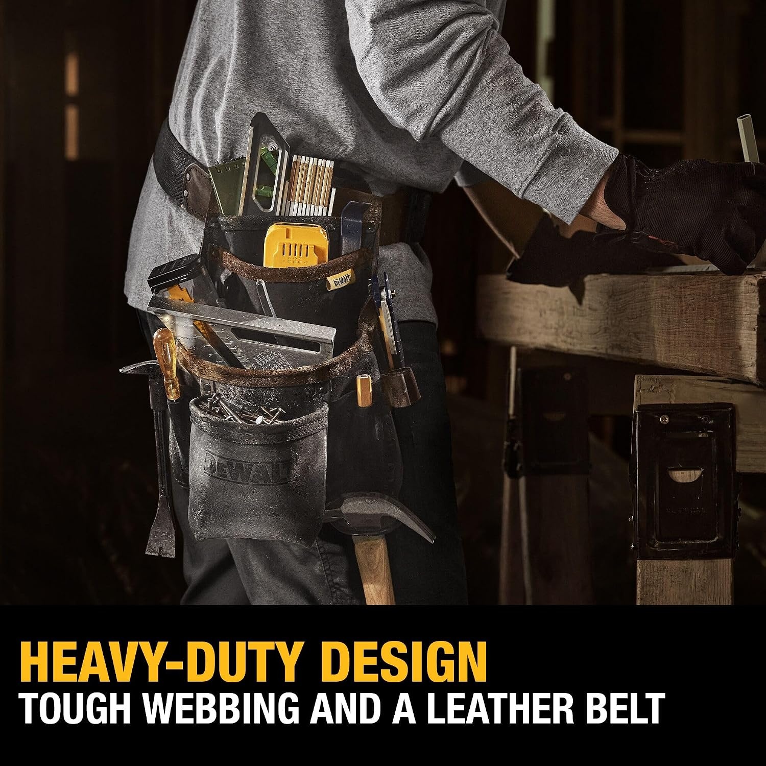 image:imageDEWALT Leather Tool Belt Organizer with 18 Pockets Heavy Duty Construction DWST550113One Size