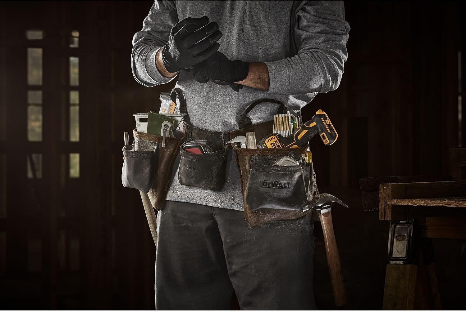 image:imageDEWALT Leather Tool Belt Organizer with 18 Pockets Heavy Duty Construction DWST550113One Size
