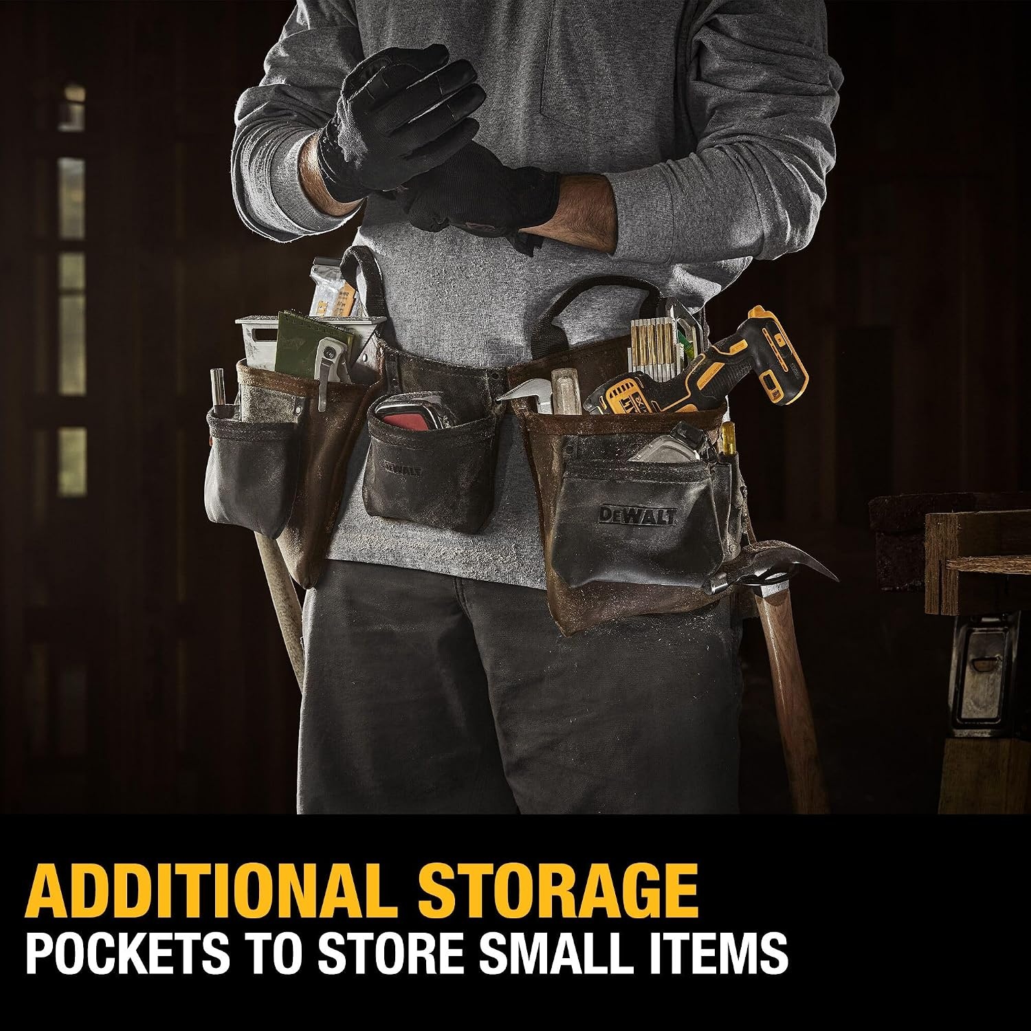 image:imageDEWALT Leather Tool Belt Organizer with 18 Pockets Heavy Duty Construction DWST550113One Size