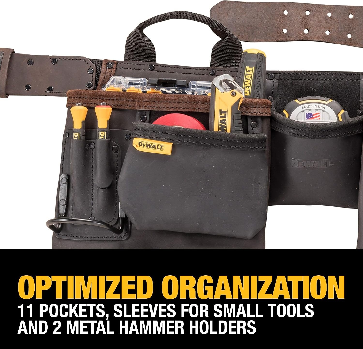 image:imageDEWALT Leather Tool Belt Organizer with 18 Pockets Heavy Duty Construction DWST550113One Size