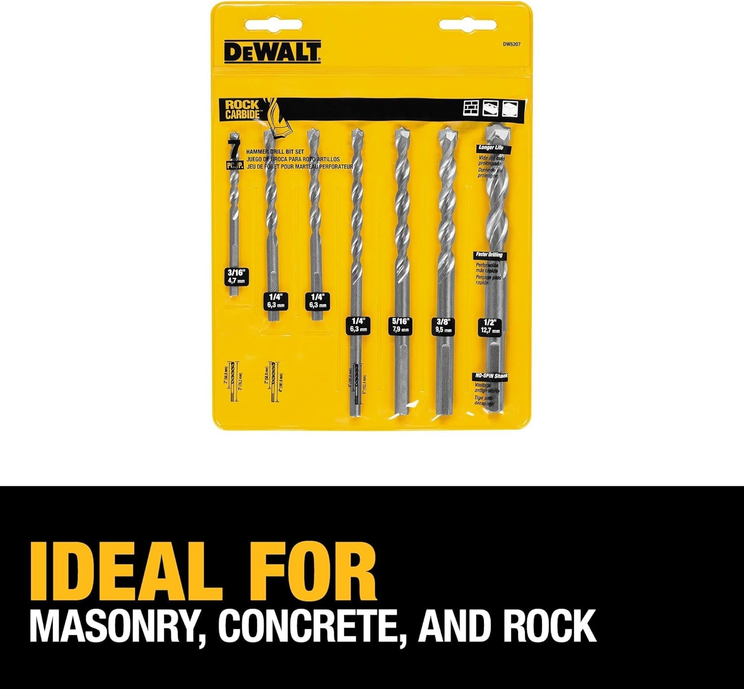 image:imageDEWALT Masonry Drill Bit Set Percussion Concrete amp Block 7Piece DW5207
