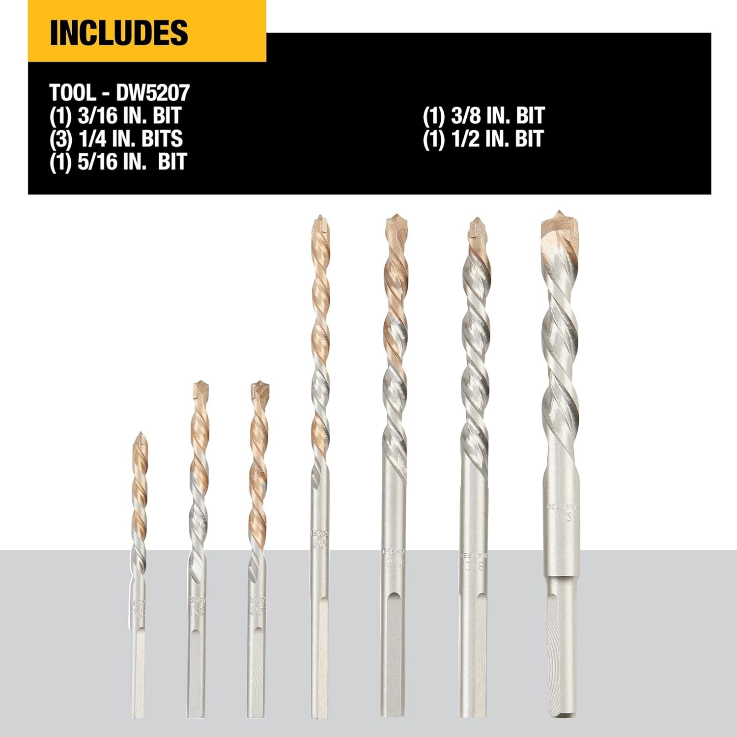 image:imageDEWALT Masonry Drill Bit Set Percussion Concrete amp Block 7Piece DW5207