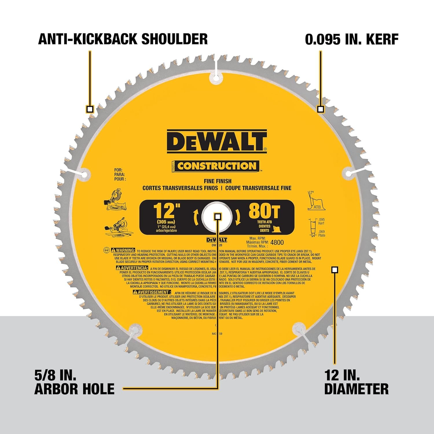 image:imageDEWALT Miter Saw Blade Combo Pack 12 Blades 40 Tooth amp 60 Tooth Fine Finish Ultra Sharp Carbide DWA112CMBSaw Blade 2 Pack 12 In 80T