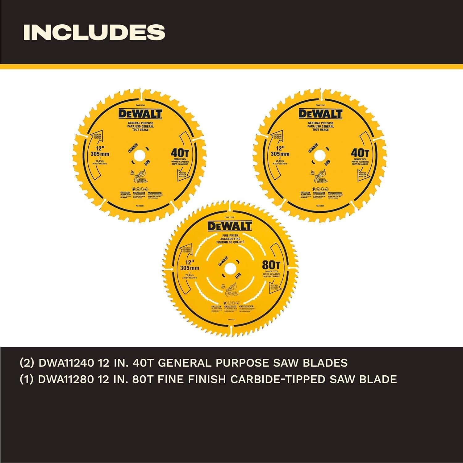 image:imageDEWALT Miter Saw Blade Combo Pack 12 Blades 40 Tooth amp 60 Tooth Fine Finish Ultra Sharp Carbide DWA112CMBSaw Blade Combo Pack 12 In 4060T