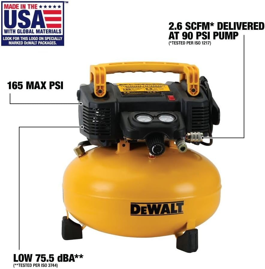image:imageDEWALT Pancake Air Compressor 6 Gallon 165 PSI DWFP55126 OilFree MaintenanceFree Pump Wood Working Roofing Home Jobsite 165 Max PSI 26 SCFM 90 PSICompressor