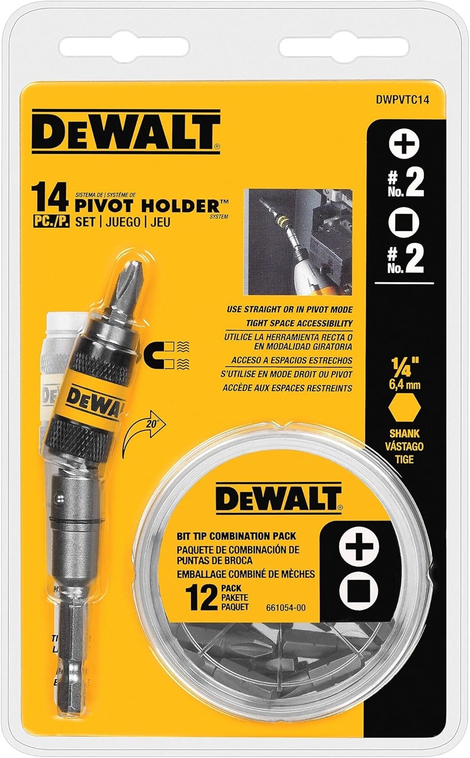 image:imageDEWALT Pivot Bit Holder Set with Screwdriving Bits and Magnetic Bit Holder 14 Piece DWPVTC14