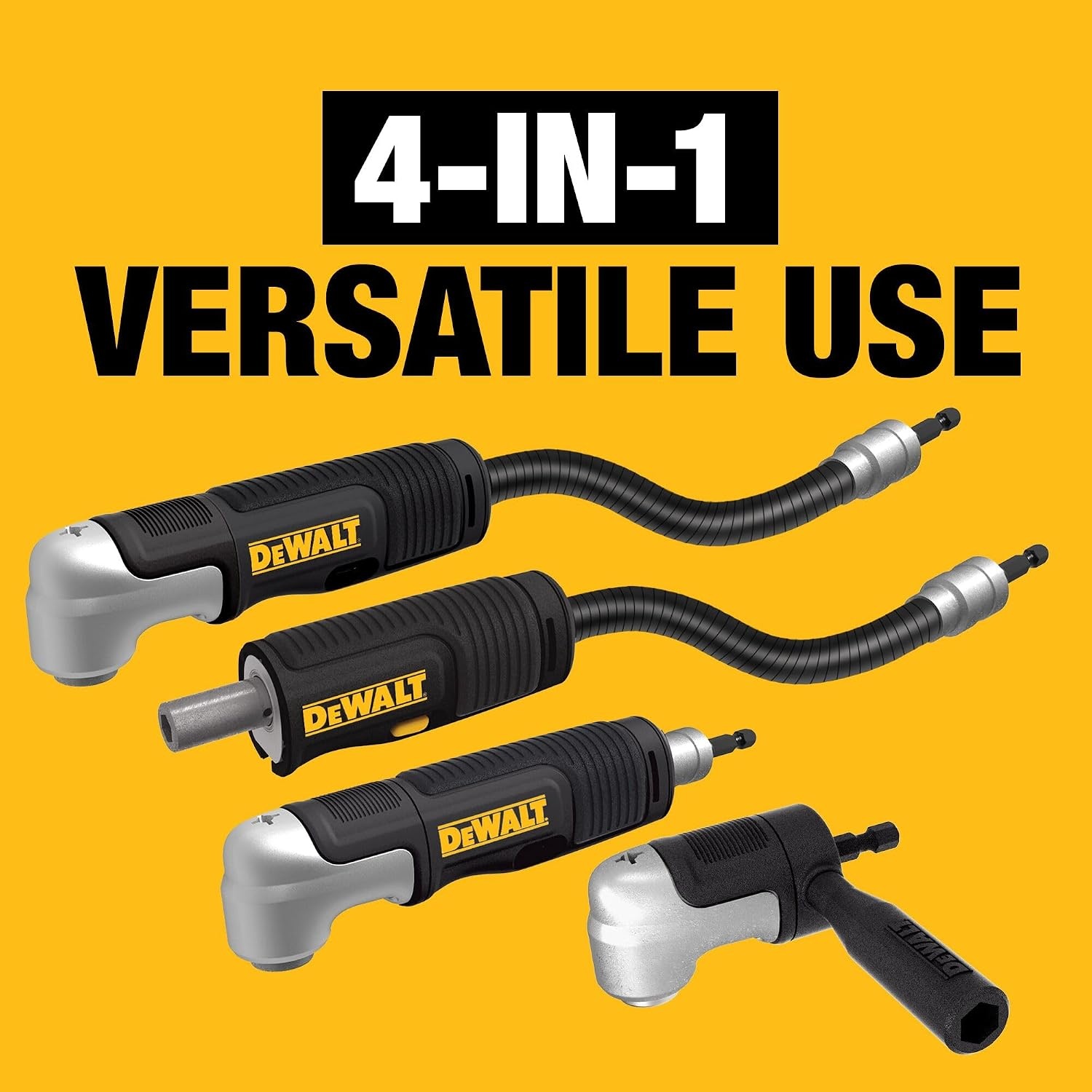 image:imageDEWALT Right Angle Drill Attachment 12 in 90 Degree Drill Adapter Compact 4in1 Modular FLEXTORQ Impact Ready Straight Flexible Shaft DWAMRASETFT12Inch