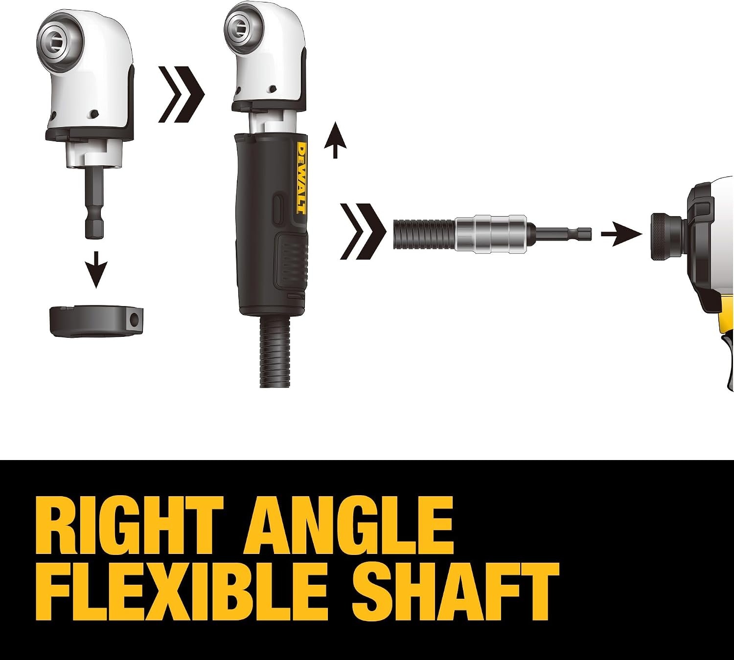 image:imageDEWALT Right Angle Drill Attachment 12 in 90 Degree Drill Adapter Compact 4in1 Modular FLEXTORQ Impact Ready Straight Flexible Shaft DWAMRASETFT12Inch