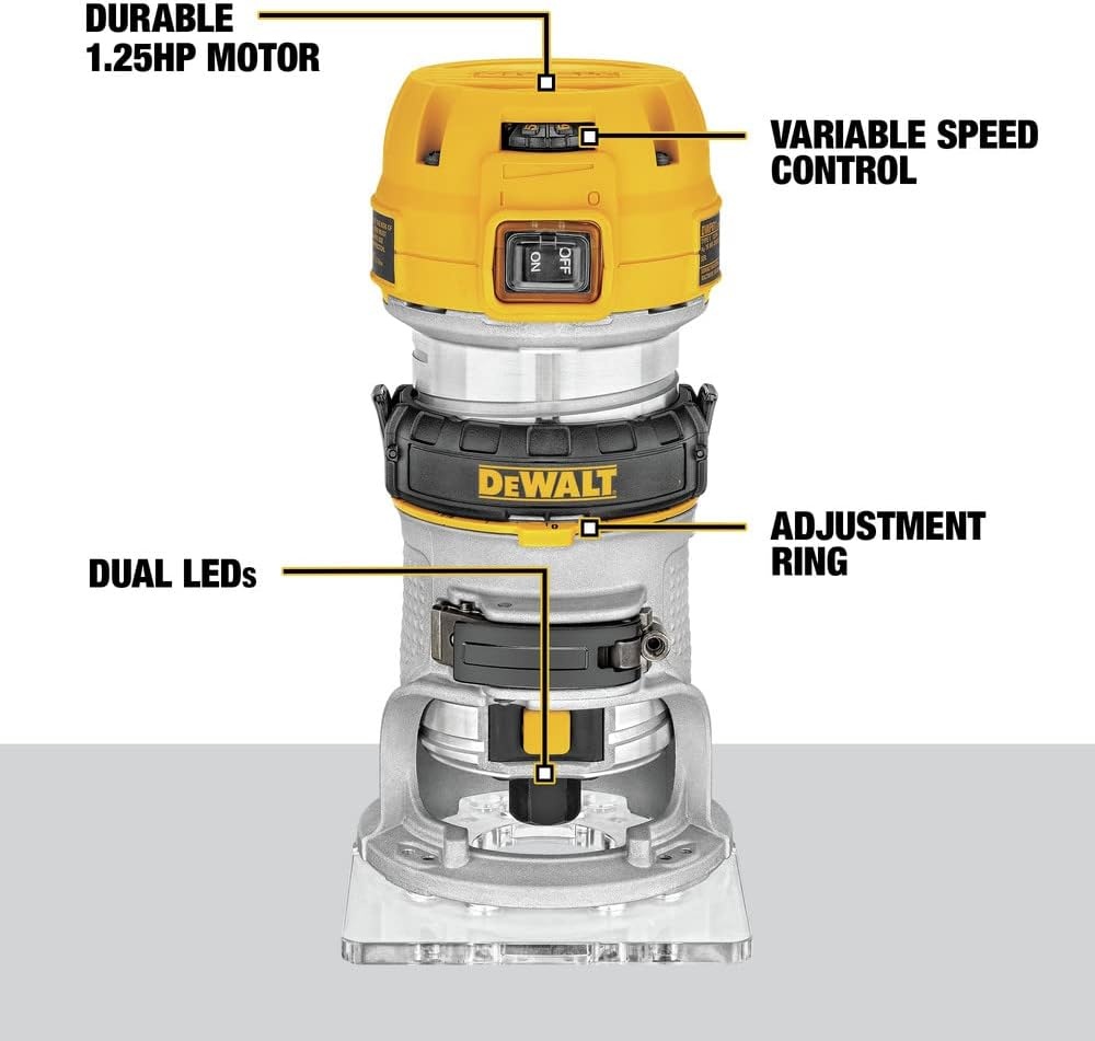 image:imageDEWALT Router Fixed Base 114 HP 77Amp Variable Speed Trigger Corded DWP611Router