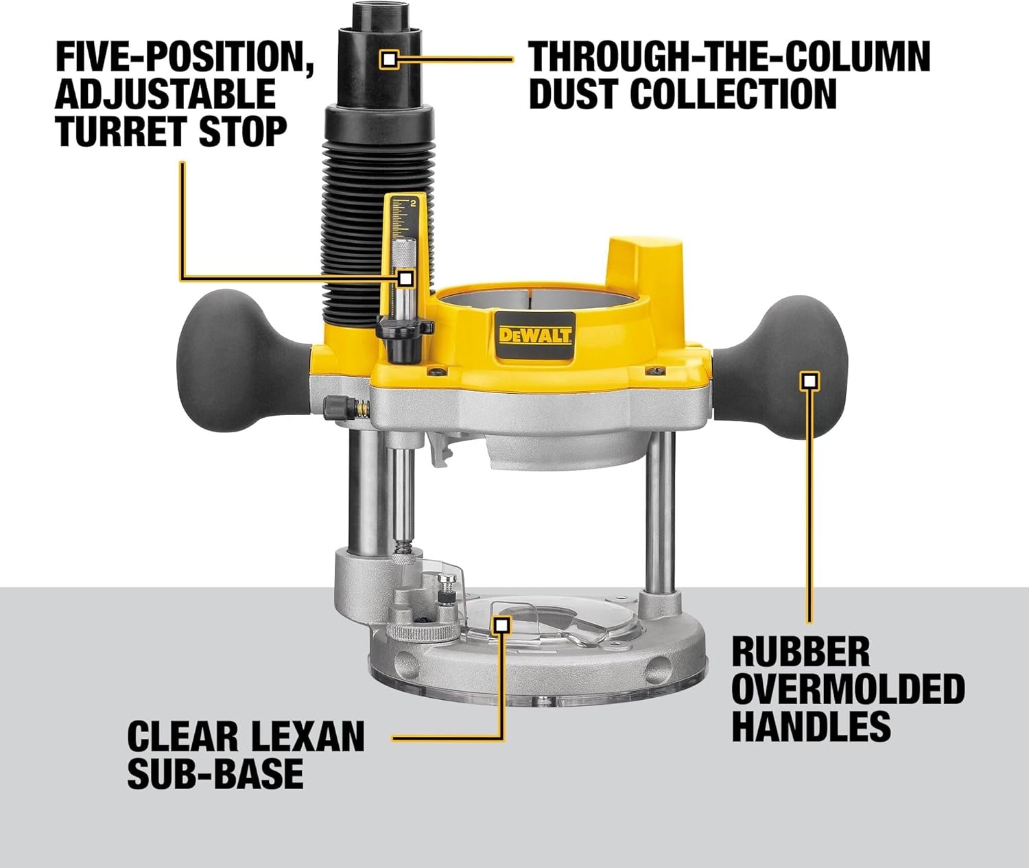 image:imageDEWALT Router Fixed and Plunge Base Kit Soft Start 12Amp 24000 RPM Variable Speed Trigger Corded DW618PKBRouter