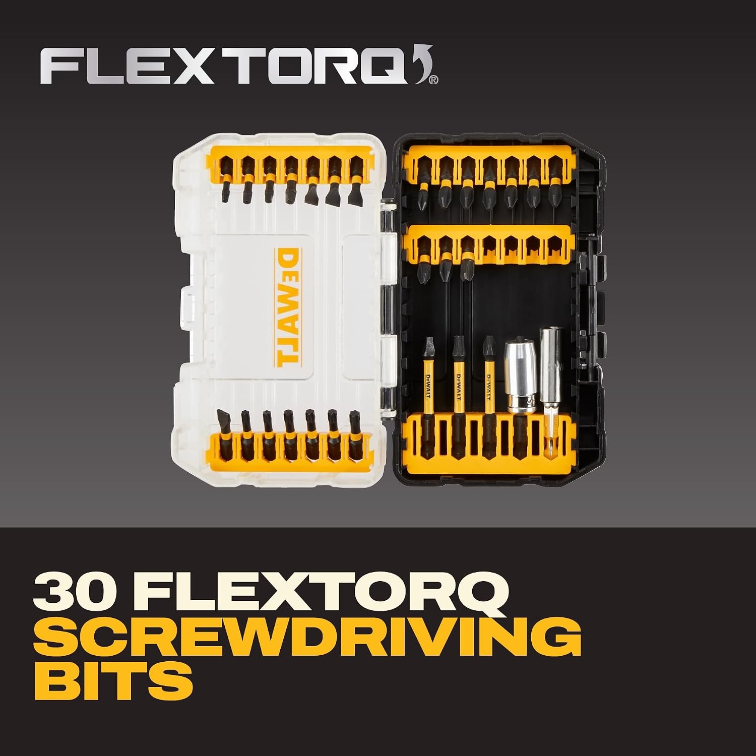 image:imageDEWALT Screwdriver Bit Set 100 Pc Impact Driver Bit Set with Drill Bits Magnetic Holder and Nut Drivers FlexTorq Impact Ready ToughCase Included DWA2FTS100One Size